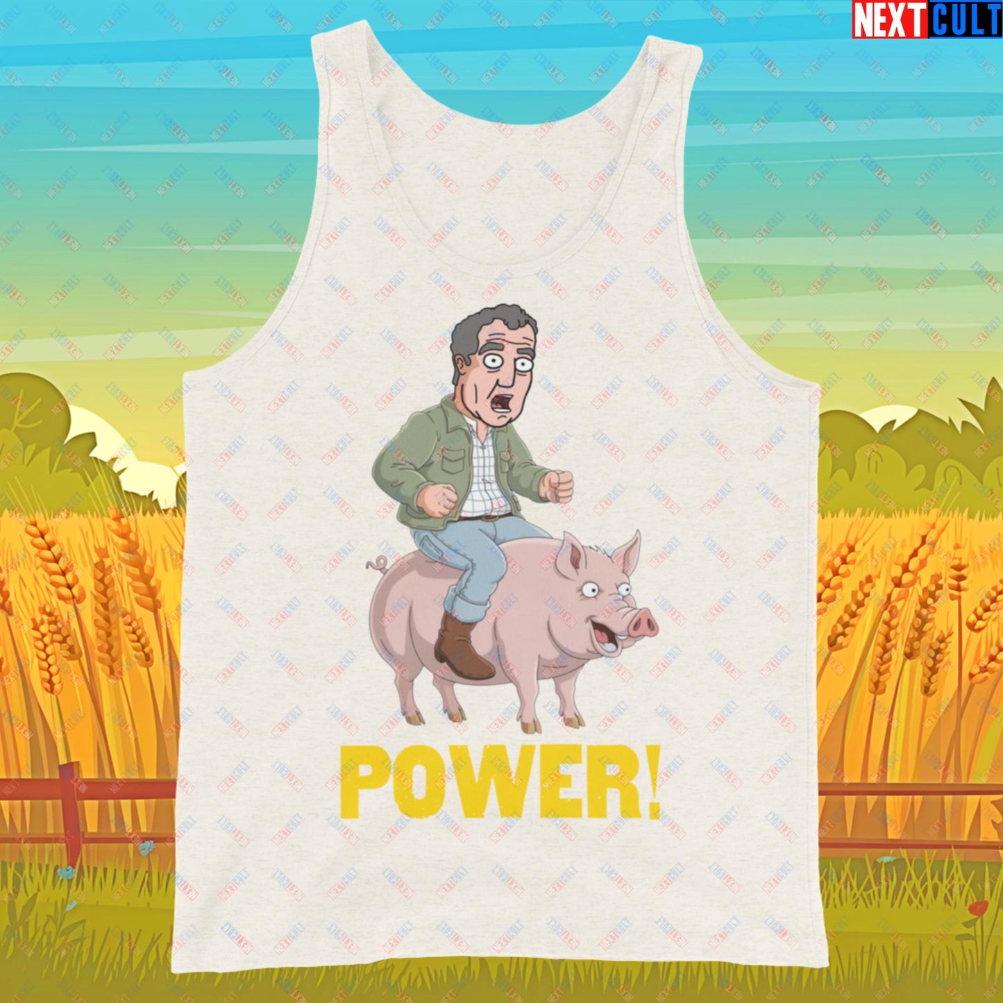 Power Pig Farming Jeremy Clarkson's Farm Diddly Squat Grand Tour Top Gear Funny Meme Cartoon Tank Top Oatmeal Triblend Tank Tops Clarkson's Farm Grand Tour Jeremy Clarkson Top Gear TV Shows Next Cult Brand