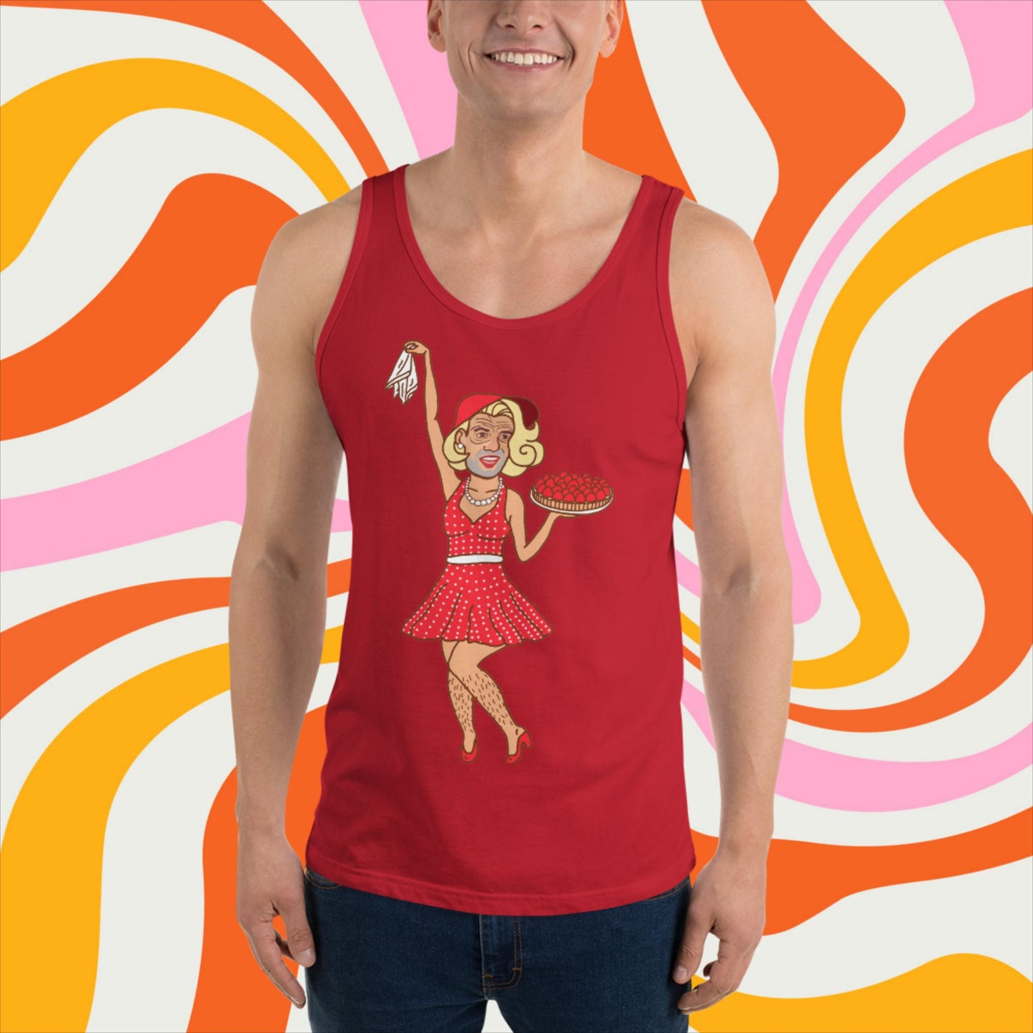 Thinnn Boy Bake Club The Fighter and The Kid TFATK Podcast Comedy 60s retro housewife Bryan Callen Tank Top Red Tank Tops Bryan Callen Podcasts Stand-up Comedy The Fighter and The Kid (TFATK) Thinnn Boy Bake Club Next Cult Brand