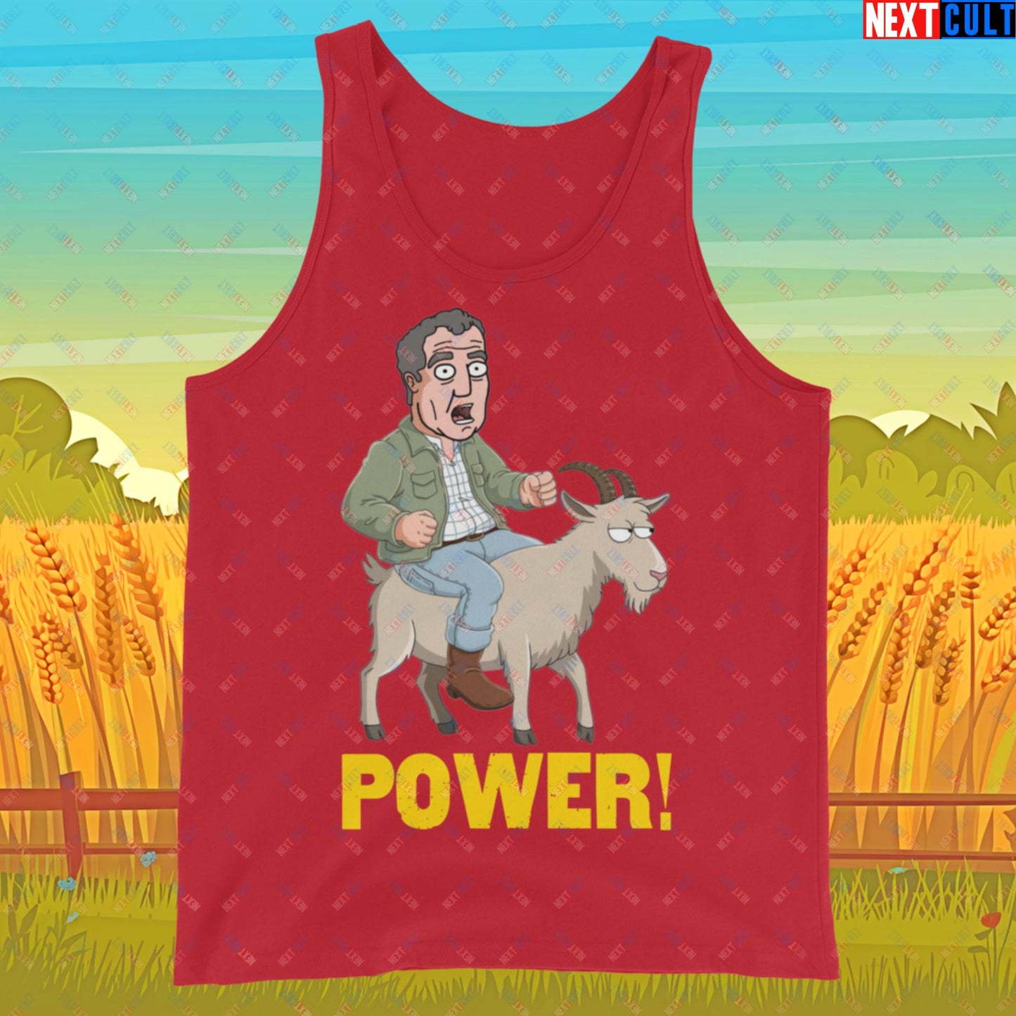 Speed and Power Goat Jeremy Clarkson's Farm Diddly Squat Grand Tour Top Gear Funny Meme Cartoon Tank Top Red Tank Tops Clarkson's Farm Grand Tour Jeremy Clarkson Top Gear TV Shows Next Cult Brand