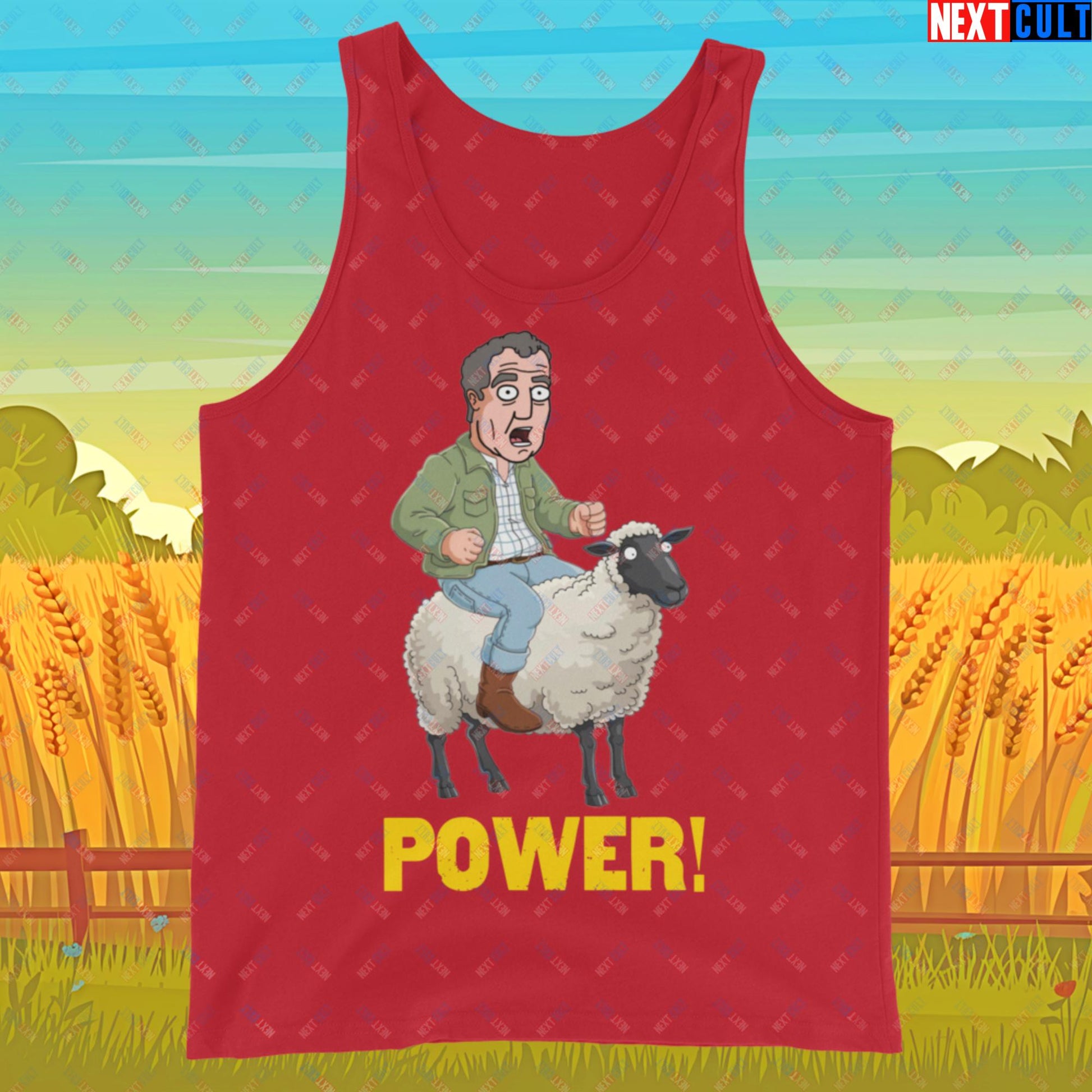 Power Sheep Jeremy Clarkson's Farm Diddly Squat Grand Tour Top Gear Funny Meme Cartoon Tank Top Red Tank Tops Clarkson's Farm Grand Tour Jeremy Clarkson Top Gear TV Shows Next Cult Brand