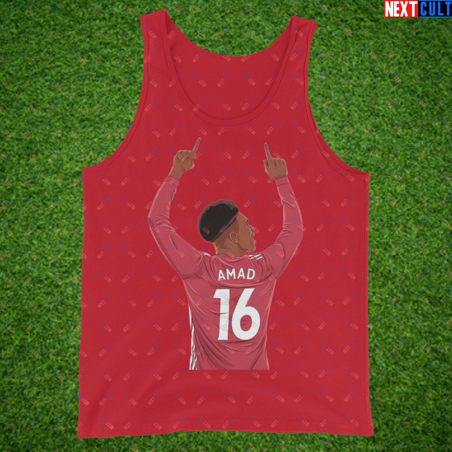 Amad Diallo Goal Celebration AMADNESS Manchester United Funny Meme Cartoon Tank Top Red Tank Tops Amad Diallo Football Manchester United Next Cult Brand