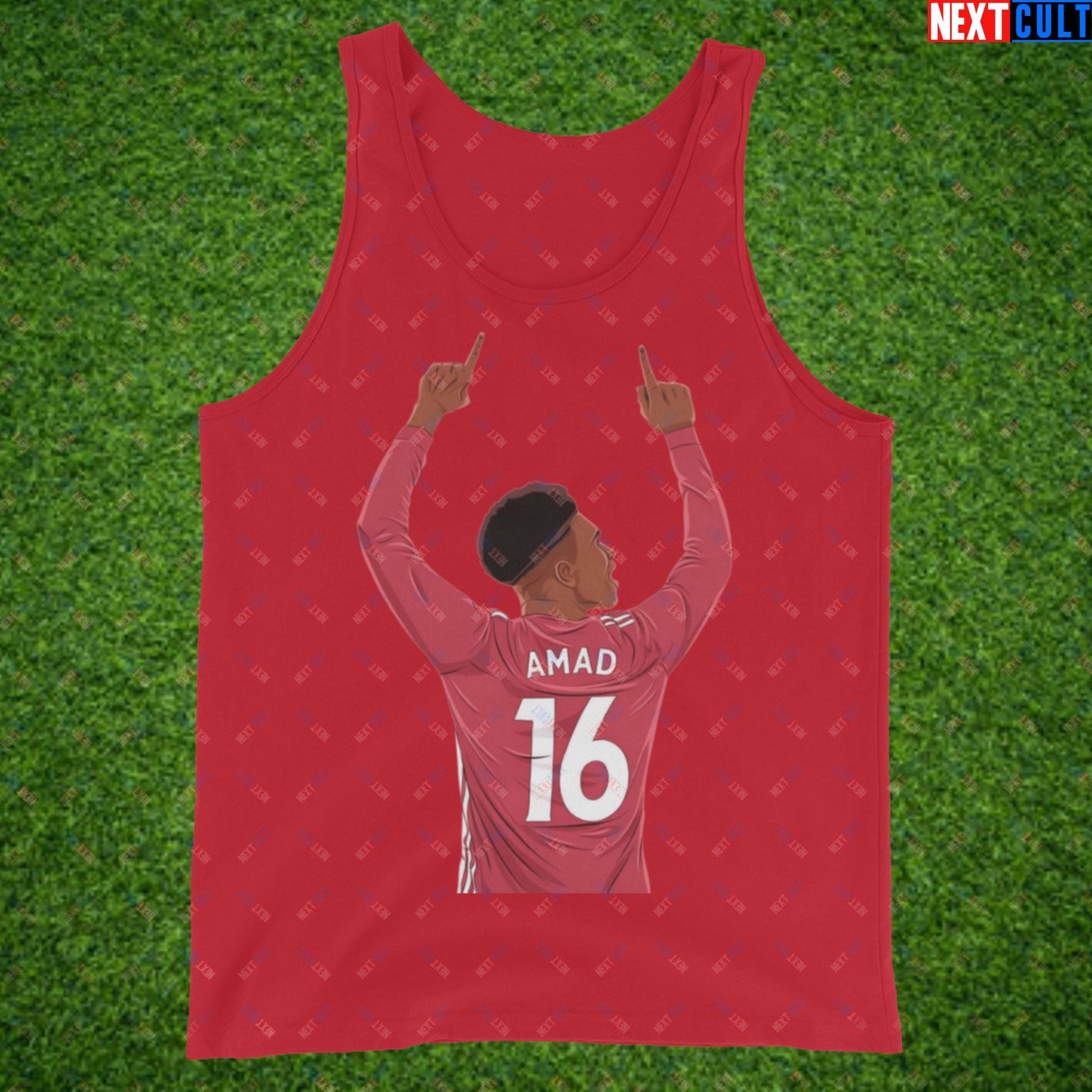 Amad Diallo Goal Celebration AMADNESS Manchester United Funny Meme Cartoon Tank Top Red Tank Tops Amad Diallo Football Manchester United Next Cult Brand