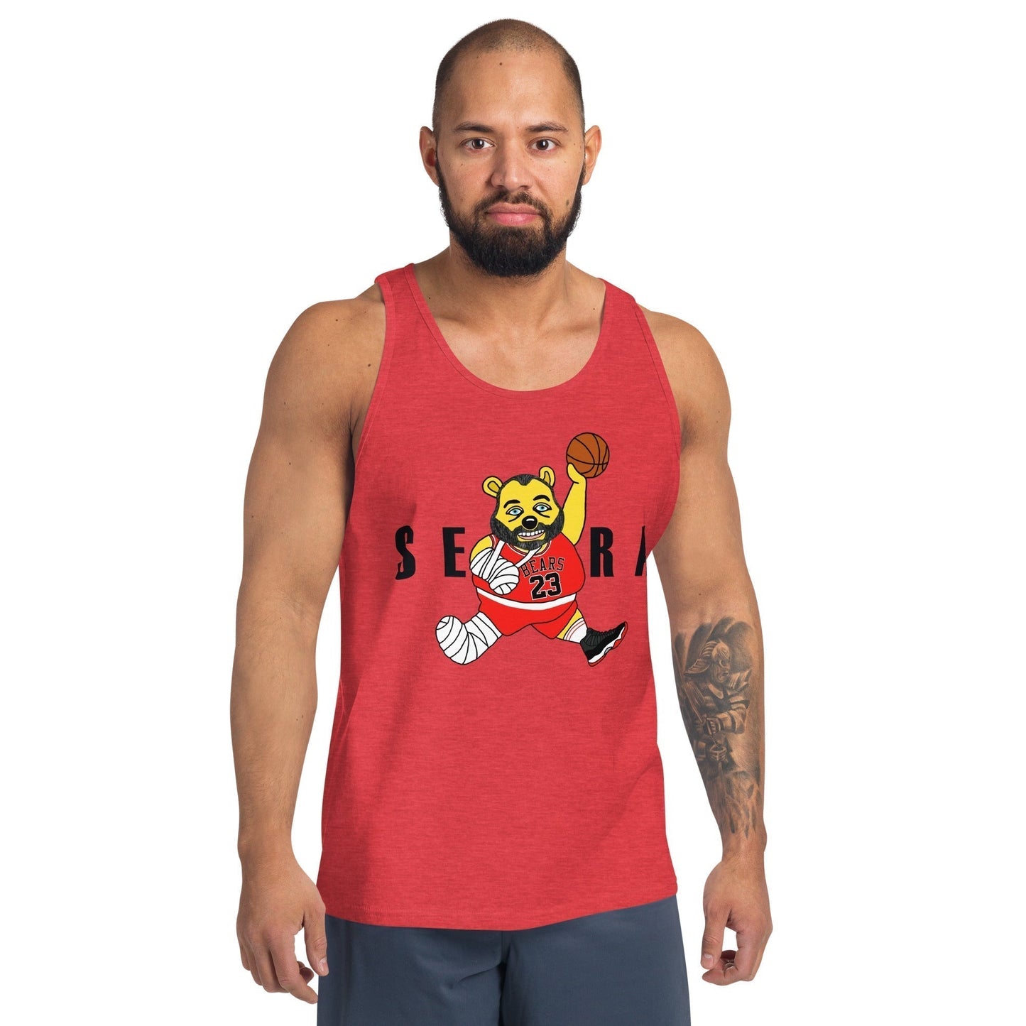 Air Segura, Tom Segura Basketball, Your Mom's House (YMH), 2 Bears 1 Cave, Funny Men's Tank Top Red Triblend Tank Tops 2 Bears 1 Cave Air Segura Podcasts Stand-up Comedy Tom Segura YMH Next Cult Brand