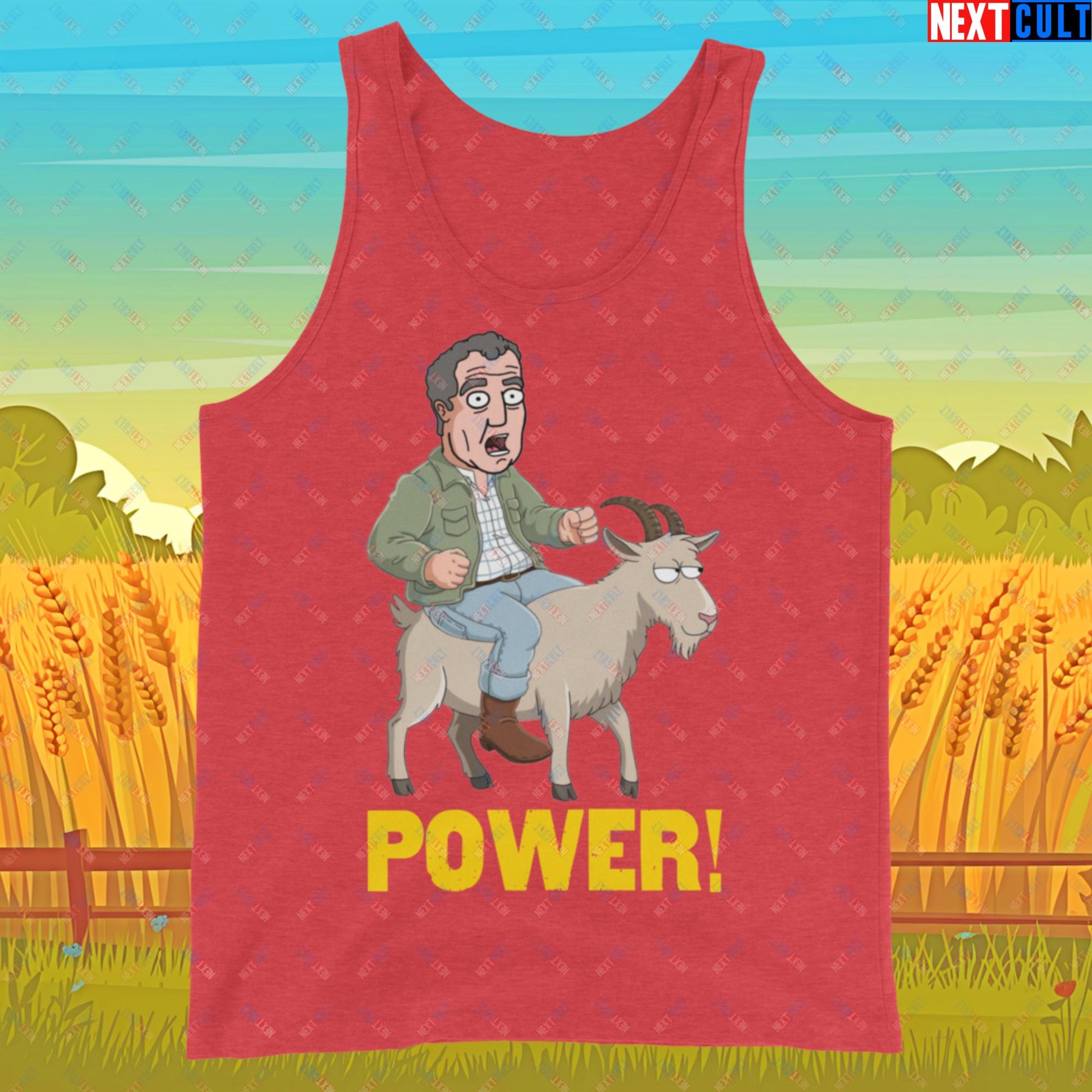 Speed and Power Goat Jeremy Clarkson's Farm Diddly Squat Grand Tour Top Gear Funny Meme Cartoon Tank Top Red Triblend Tank Tops Clarkson's Farm Grand Tour Jeremy Clarkson Top Gear TV Shows Next Cult Brand