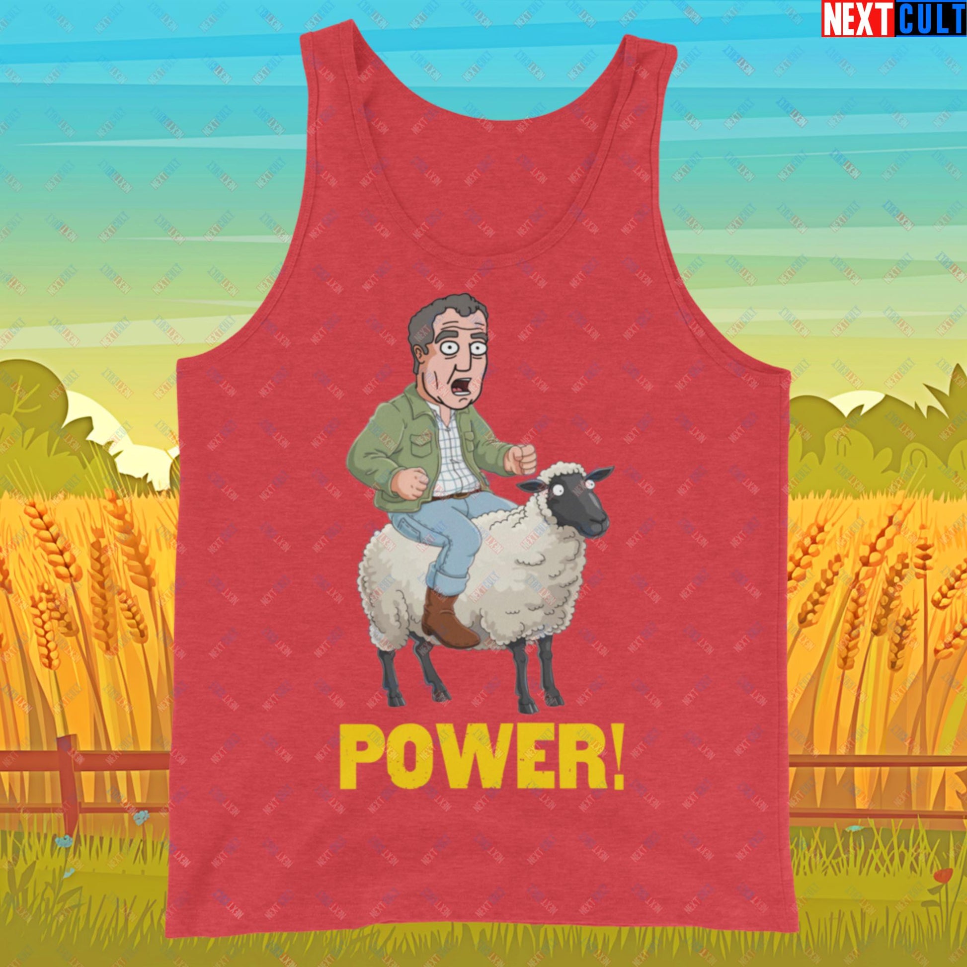 Power Sheep Jeremy Clarkson's Farm Diddly Squat Grand Tour Top Gear Funny Meme Cartoon Tank Top Red Triblend Tank Tops Clarkson's Farm Grand Tour Jeremy Clarkson Top Gear TV Shows Next Cult Brand