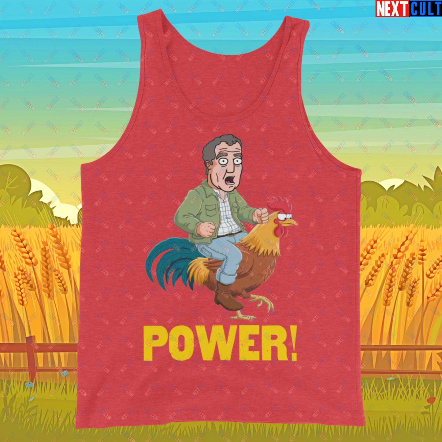 Power Rooster Chicken Farming Jeremy Clarkson's Farm Diddly Squat Grand Tour Top Gear Funny Meme Cartoon Tank Top Red Triblend Tank Tops Clarkson's Farm Grand Tour Jeremy Clarkson Top Gear TV Shows Next Cult Brand