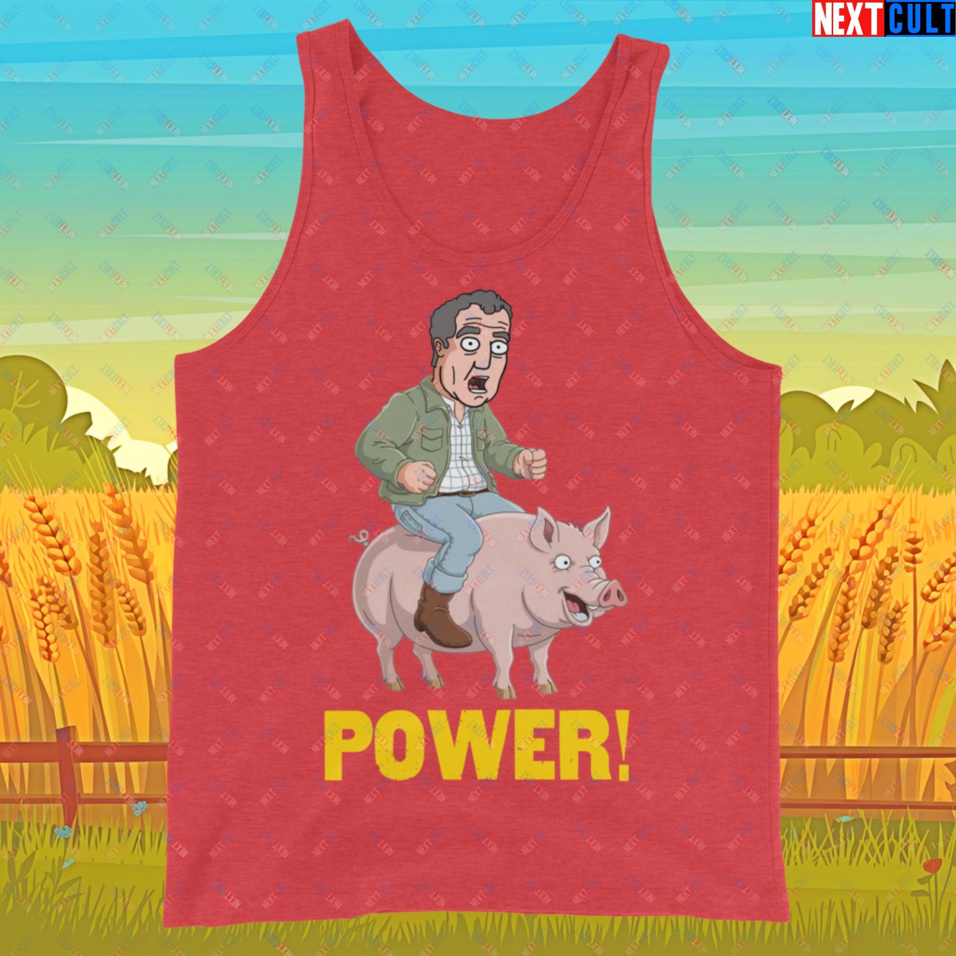 Power Pig Farming Jeremy Clarkson's Farm Diddly Squat Grand Tour Top Gear Funny Meme Cartoon Tank Top Red Triblend Tank Tops Clarkson's Farm Grand Tour Jeremy Clarkson Top Gear TV Shows Next Cult Brand