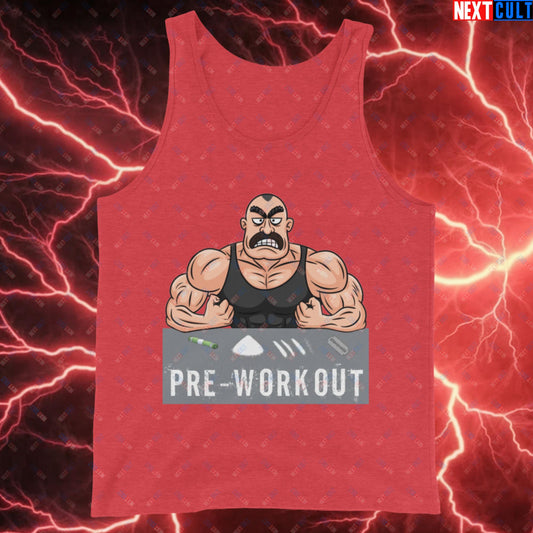 I Love Pre-workout Gym Bro Fitness Bodybuilding Workout Weightlifting Powerlifting Funny Meme Cartoon Tank Top Red Triblend Tank Tops Fitness Gym Workout Next Cult Brand