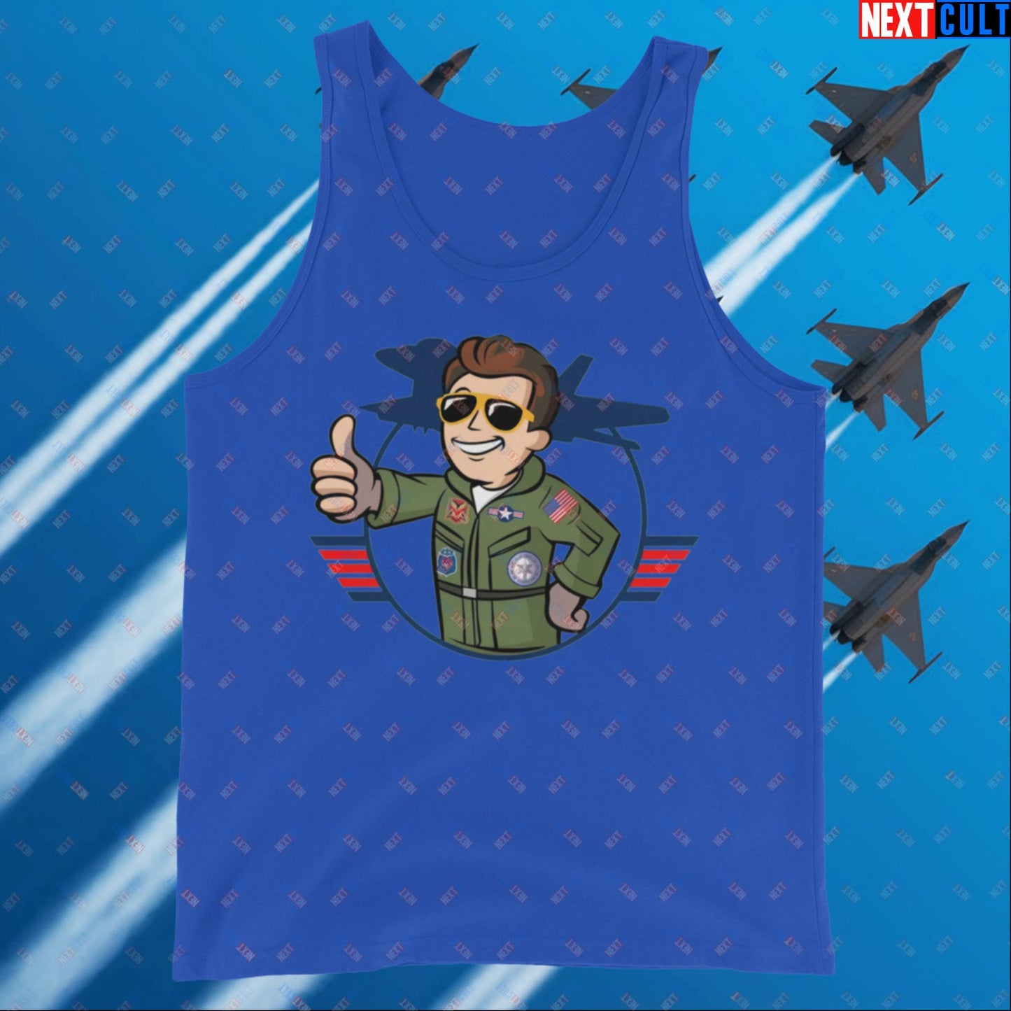 Maverick Boy Top Gun Vault Boy Fallout Funny Meme Cartoon Mashup Tank Top