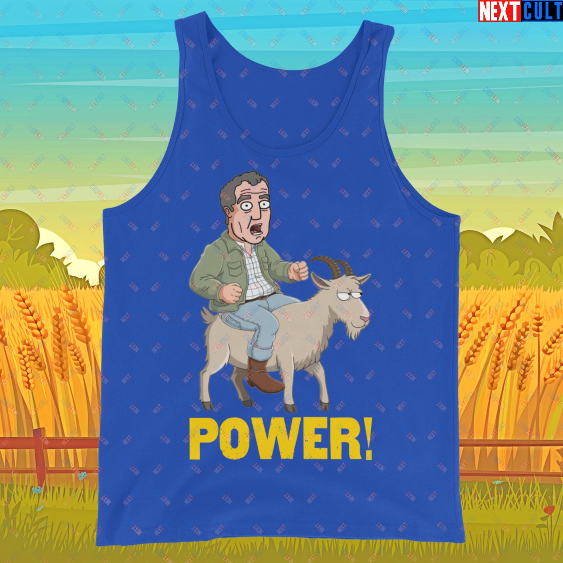 Speed and Power Goat Jeremy Clarkson's Farm Diddly Squat Grand Tour Top Gear Funny Meme Cartoon Tank Top True Royal Tank Tops Clarkson's Farm Grand Tour Jeremy Clarkson Top Gear TV Shows Next Cult Brand