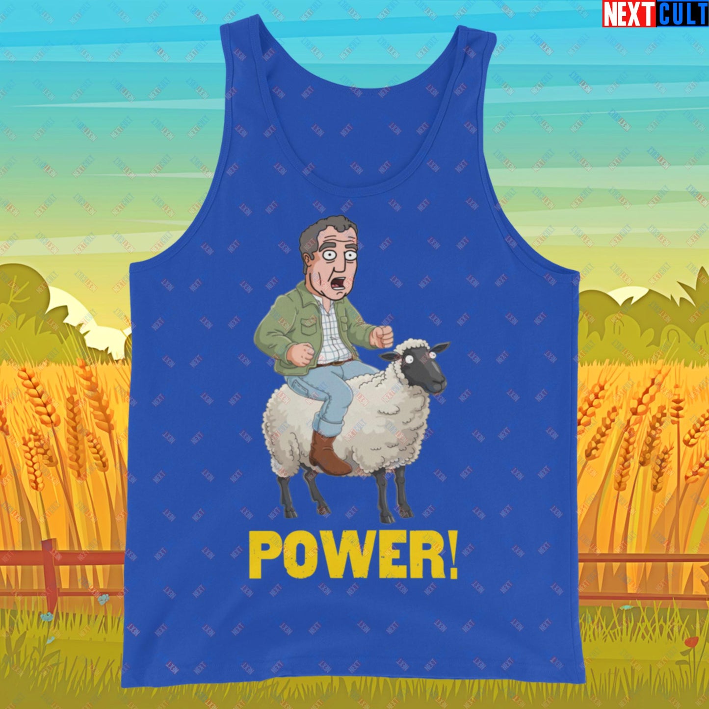 Power Sheep Jeremy Clarkson's Farm Diddly Squat Grand Tour Top Gear Funny Meme Cartoon Tank Top True Royal Tank Tops Clarkson's Farm Grand Tour Jeremy Clarkson Top Gear TV Shows Next Cult Brand