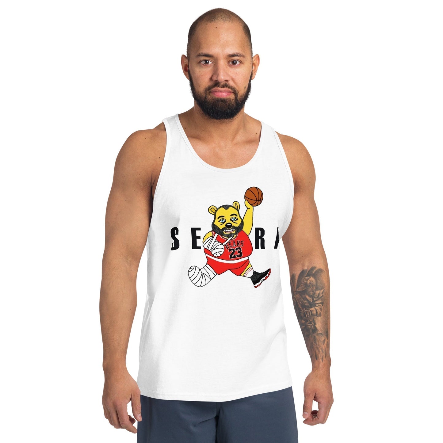 Air Segura, Tom Segura Basketball, Your Mom's House (YMH), 2 Bears 1 Cave, Funny Men's Tank Top White Tank Tops 2 Bears 1 Cave Air Segura Podcasts Stand-up Comedy Tom Segura YMH Next Cult Brand