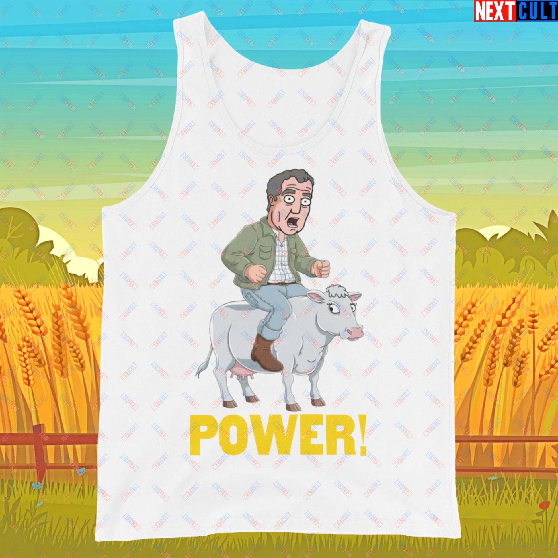 Speed and Power Pepper Cow Jeremy Clarkson's Farm Diddly Squat Grand Tour Top Gear Funny Meme Cartoon Tank Top White Tank Tops Clarkson's Farm Grand Tour Jeremy Clarkson Top Gear TV Shows Next Cult Brand