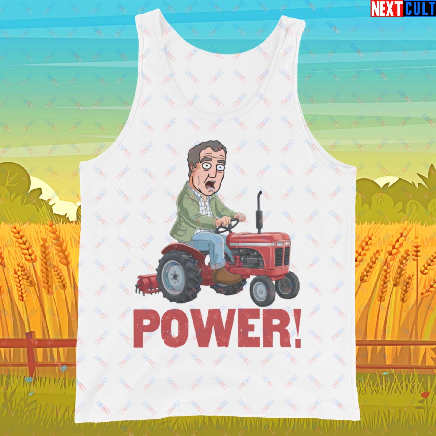 Speed and Power Tractor Jeremy Clarkson's Farm Diddly Squat Grand Tour Top Gear Funny Meme Cartoon Tank Top White Tank Tops Clarkson's Farm Grand Tour Jeremy Clarkson Top Gear TV Shows Next Cult Brand