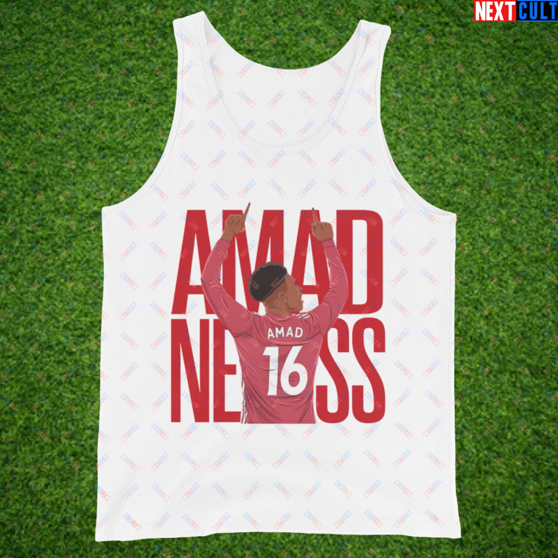 AMADNESS Amad Diallo Manchester United Funny Meme Cartoon Tank Top White Tank Tops Football Manchester United Next Cult Brand