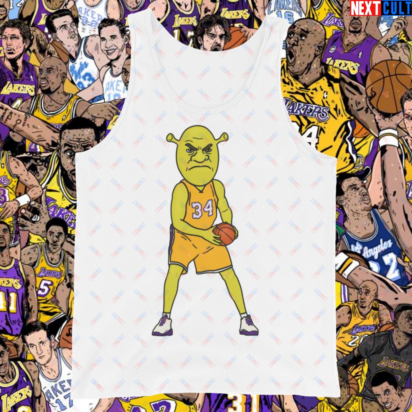 Shrequille O'Neal Tank Top - Shaquille O'Neal as Shrek Funny Basketball Meme Muscle Shirt - Perfect Gift for Basketball Fans and Shrek Lovers Tank Top White Mugs Basketball Los Angeles Lakers NBA Shaq Shrek Next Cult Brand