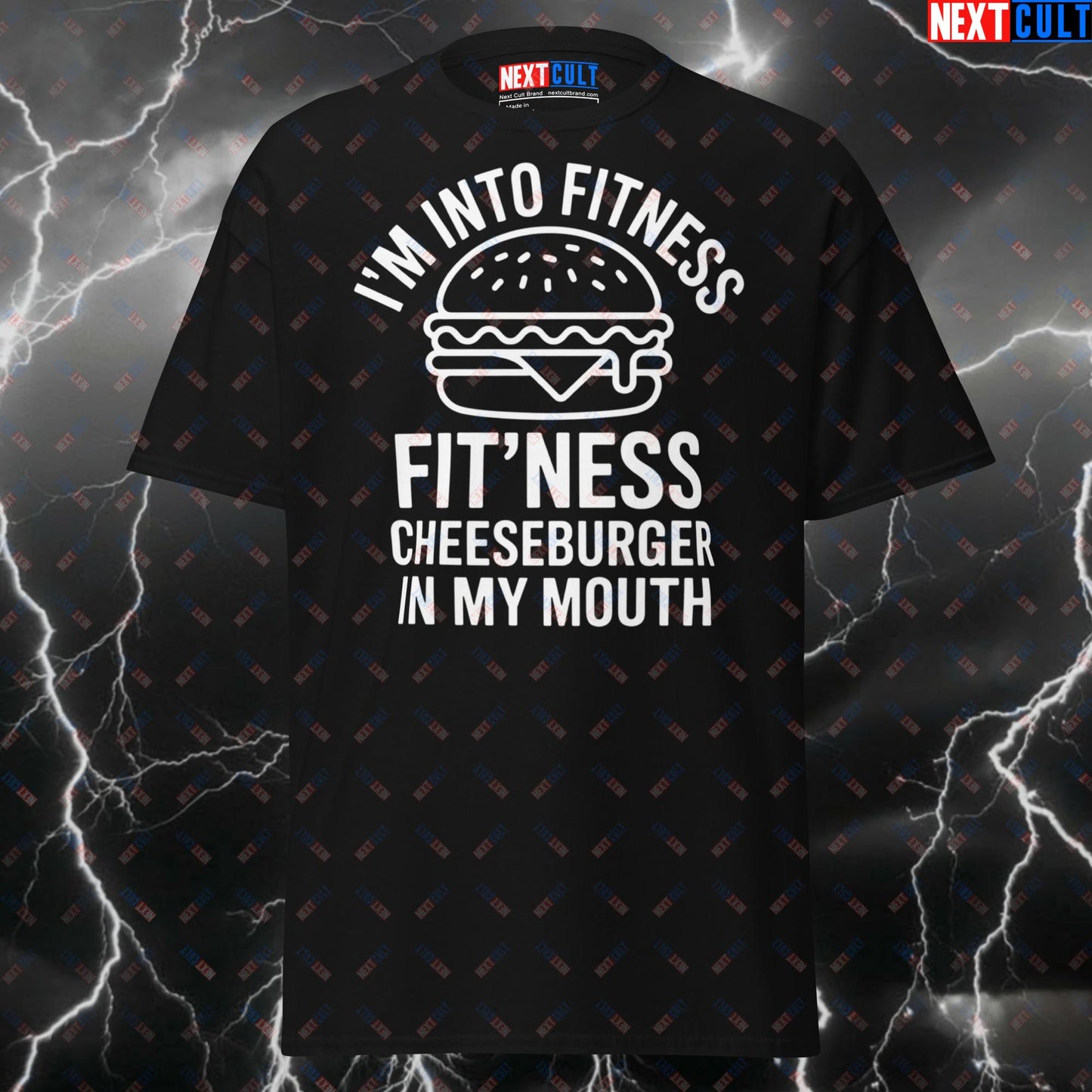 Funny Gym Shirt - I'm Into Fitness Fit'ness Cheeseburger in My Mouth T-Shirt - Meme Workout Tee for Lifters & Gymbros T-shirts Bulking Fast Food Fitness Gym Pump Cover Workout Next Cult Brand