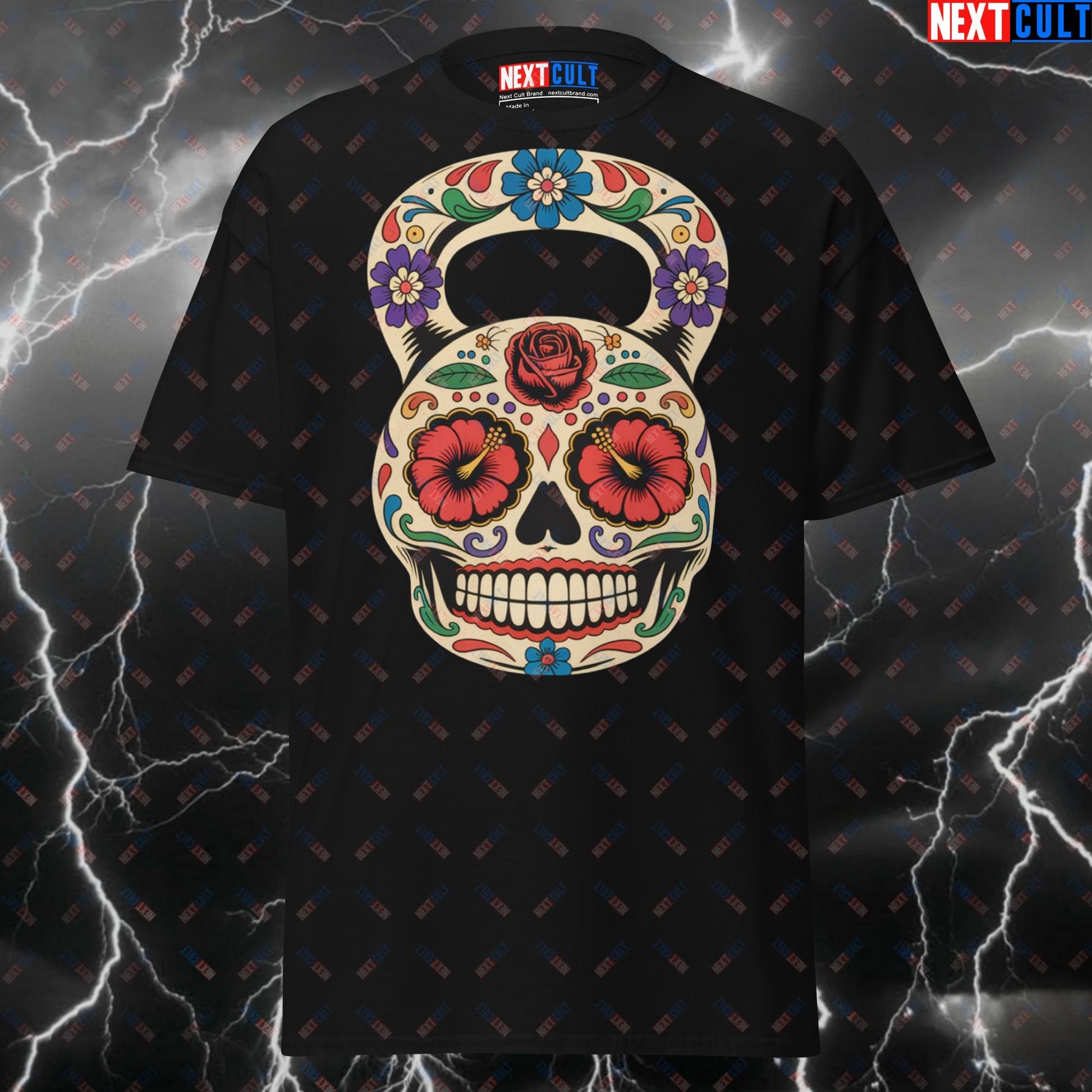 Funny Gym Shirt - Day of the Dead Kettlebell Pump Cover T-Shirt - Dia de los Muertos Mexico Fitness Meme Tee for Lifters & Gymbros T-shirts Dia De Los Muertos Fitness Functional Fitness Gym Kettlebell Pump Cover Workout Next Cult Brand