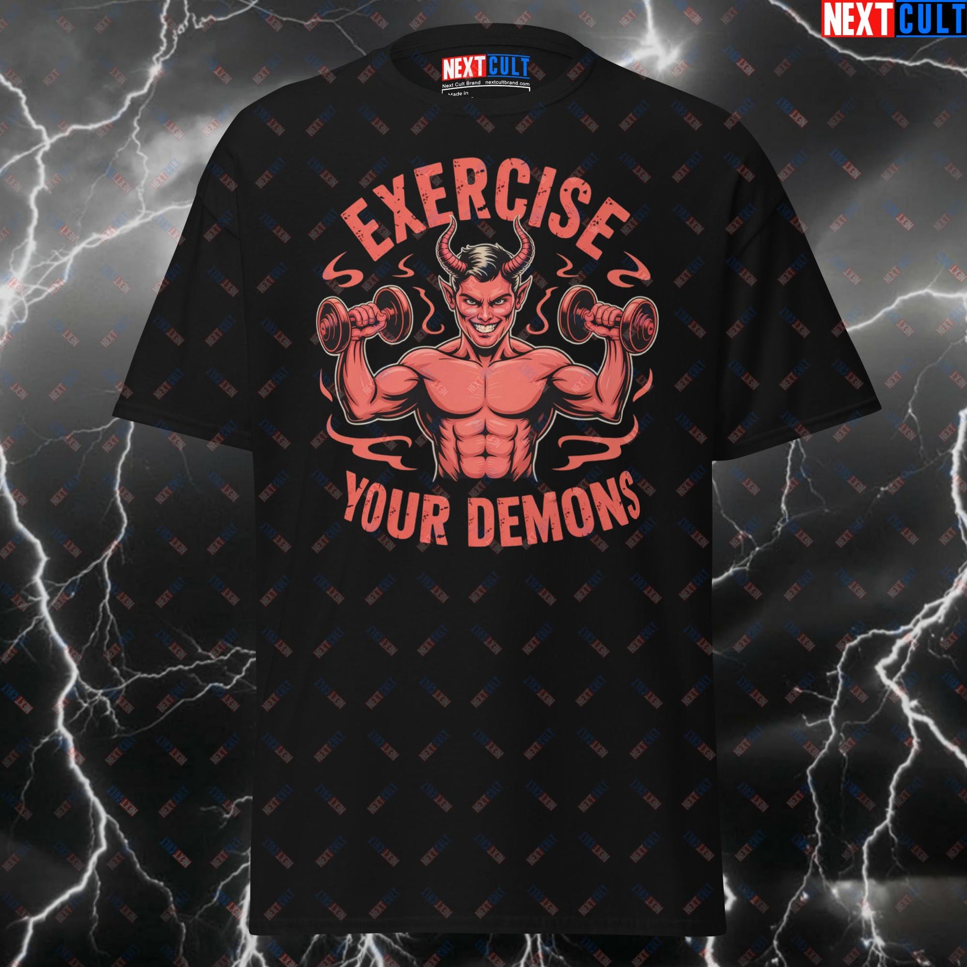 Funny Gym Shirt - Exercise Your Demons Halloween T-Shirt for Lifters, Pump Cover Tee for Gymbros & Fitness Meme Lovers T-shirts Fitness Gym Halloween Pump Cover Workout Next Cult Brand