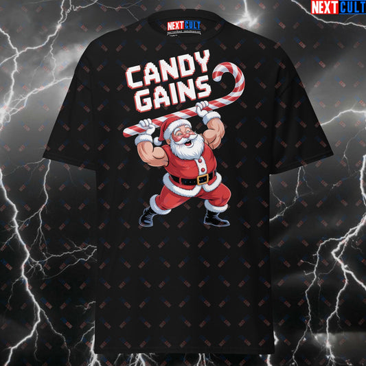 Funny Gym Shirt - Candy Gains Swole Santa Pump Cover Tee for Christmas Workout & Fitness Meme Lovers T-shirts Christmas Fitness Gym Pump Cover Workout Next Cult Brand