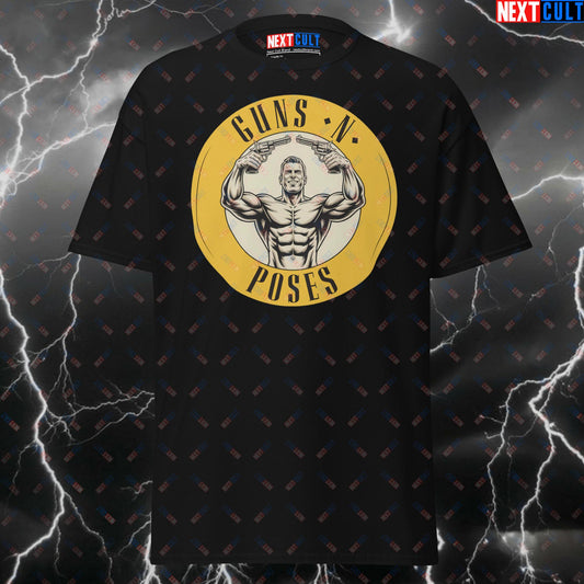 Funny Gym Shirt for Men - Guns N Poses Pump Cover T-Shirt - Rock Music & Huge Arms Meme Tee for Gymbros, Lifters & Fitness Gains T-shirts Bodybuilding Fitness Gym Pump Cover Rock Music Workout Next Cult Brand