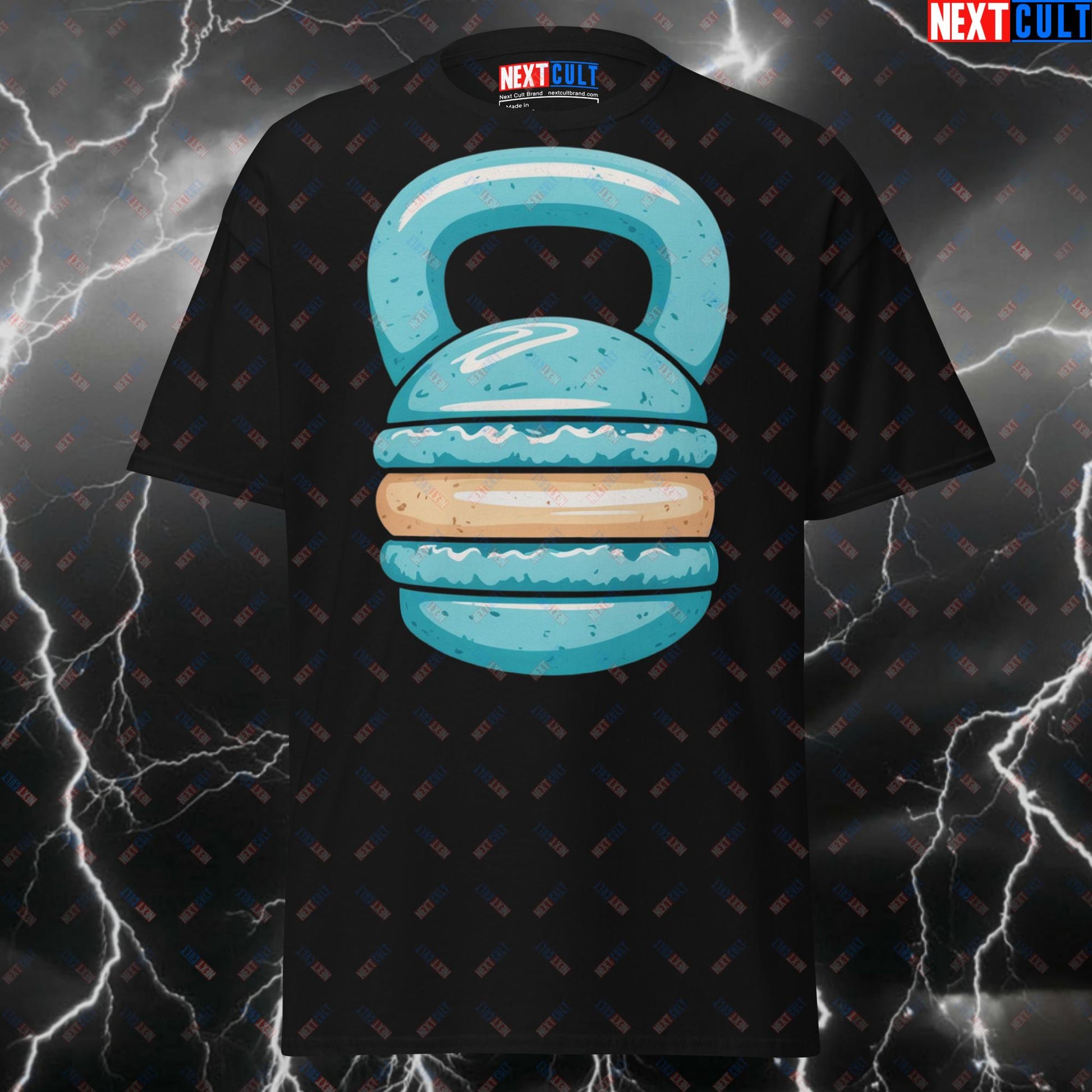 Funny Gym Shirt - Blue Macaroon Kettlebell Pump Cover T-Shirt for Lifters, Gymbros & Fitness Meme Lovers T-shirts Bulking Fast Food Fitness Functional Fitness Gym Kettlebell Pump Cover Workout Next Cult Brand