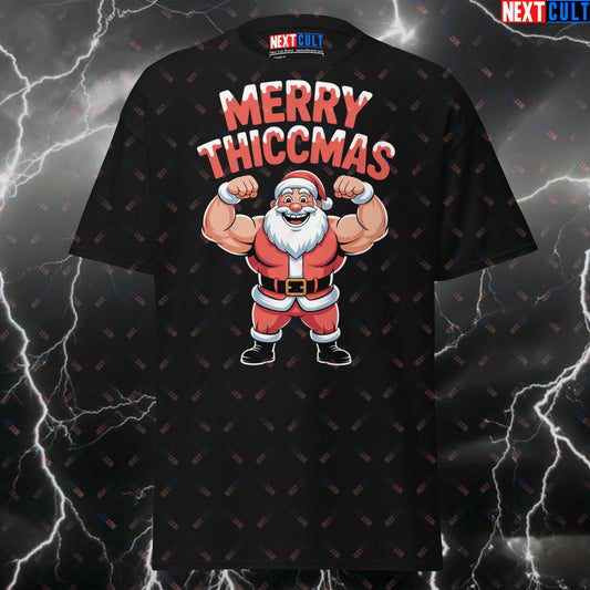 Funny Gym Shirt - Merry Thiccmas Santa Claus Pump Cover Tee for Lifters, Gymbros & Fitness Meme Lovers T-shirts Christmas Fitness Gym Pump Cover Workout Next Cult Brand