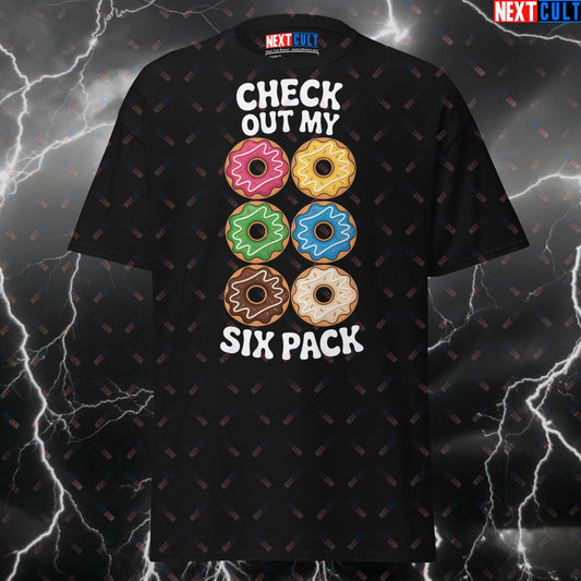 Funny Gym Shirt for Men - Check Out My Six Pack Donut T-Shirt - Pump Cover Gym Meme Tee for Lifters & Fitness Bros T-shirts Bulking Donuts Fast Food Fitness Gym Pump Cover Workout Next Cult Brand