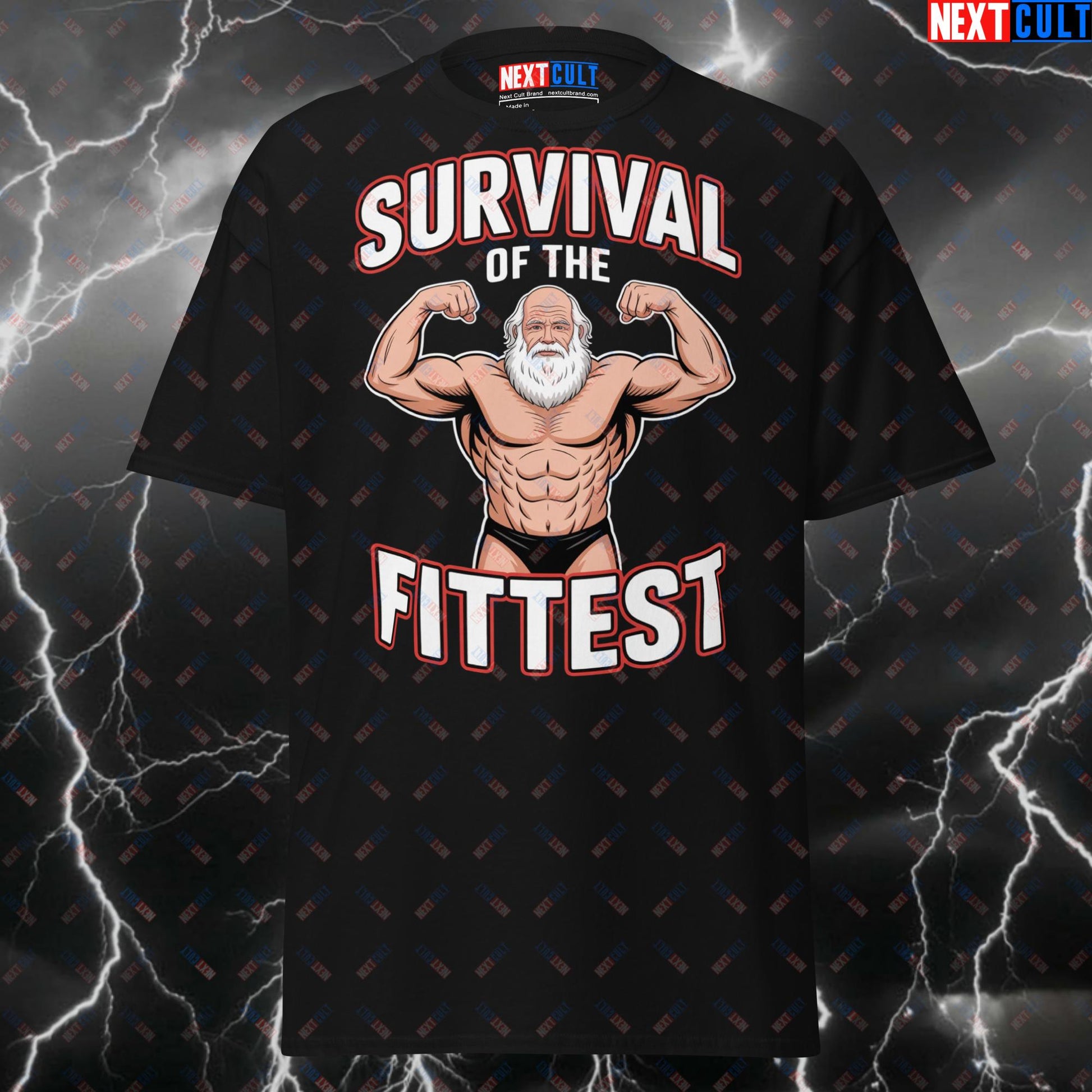 Funny Gym Shirt - Survival of the Fittest Darwin Gym Meme Tee - Pump Cover Workout Top for Lifters & Gymbros T-shirts Books Fitness Gym Pump Cover Workout Next Cult Brand
