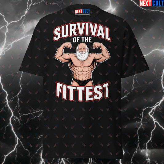 Funny Gym Shirt - Survival of the Fittest Darwin Gym Meme Tee - Pump Cover Workout Top for Lifters & Gymbros T-shirts Books Fitness Gym Pump Cover Workout Next Cult Brand