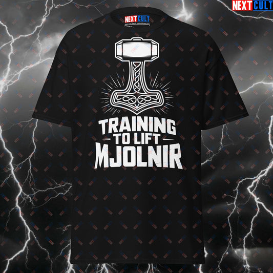 Funny Gym Shirt - Training To Lift Mjolnir Viking Pump Cover T-Shirt for Gym Bros & Powerlifting Meme Tee T-shirts Fitness Gym Pump Cover Vikings Workout Next Cult Brand