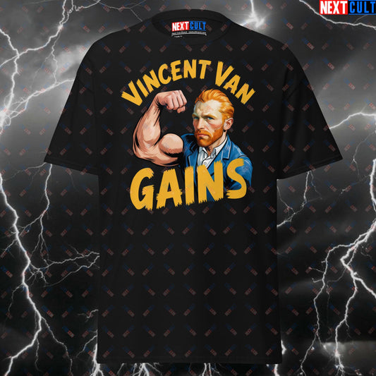 Funny Gym Shirt - Vincent van Gains Pump Cover T-Shirt - Gym is Art Workout Tee for Lifters & Gymbros - Fitness Meme Top T-shirts Art Fitness Gym Pump Cover Workout Next Cult Brand
