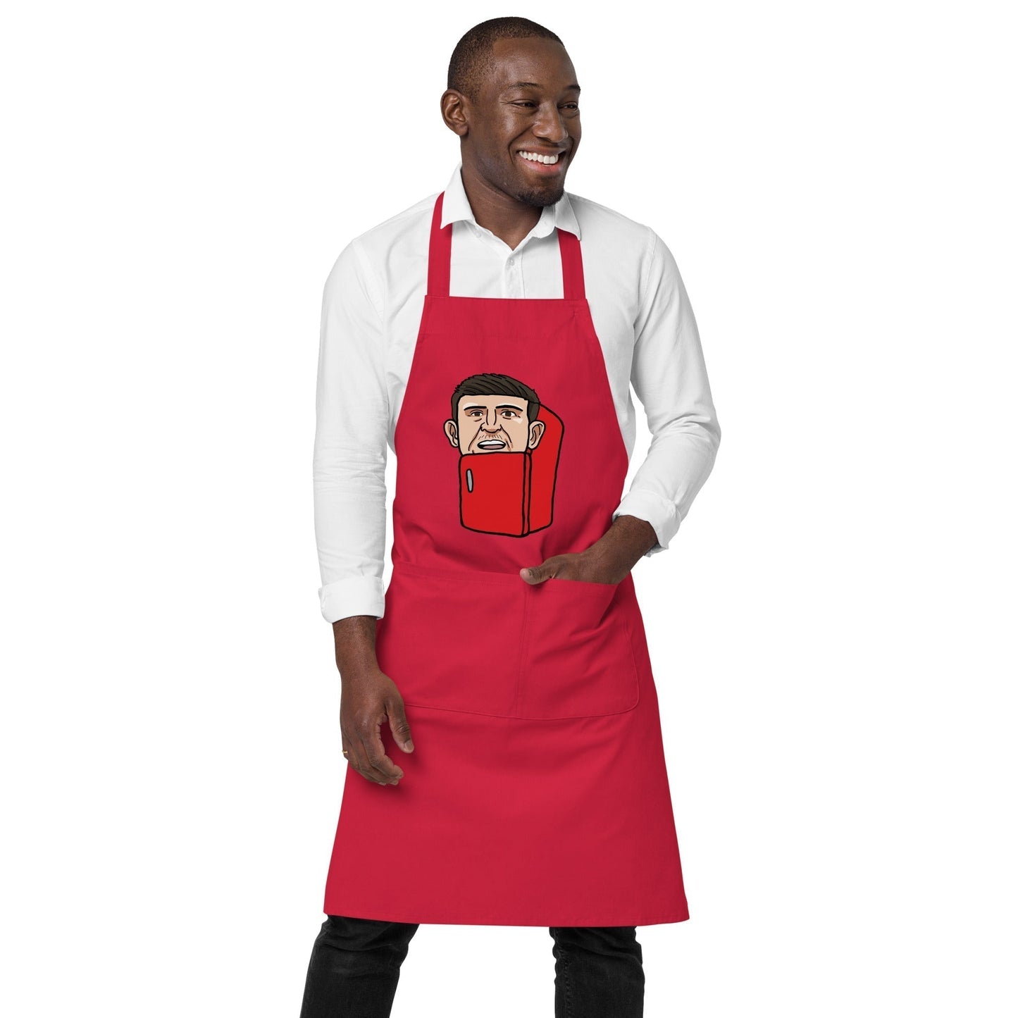 Harry ''The Fridge'' Maguire Organic Cotton Apron Red Aprons Football Harry Maguire Manchester United The Fridge Next Cult Brand