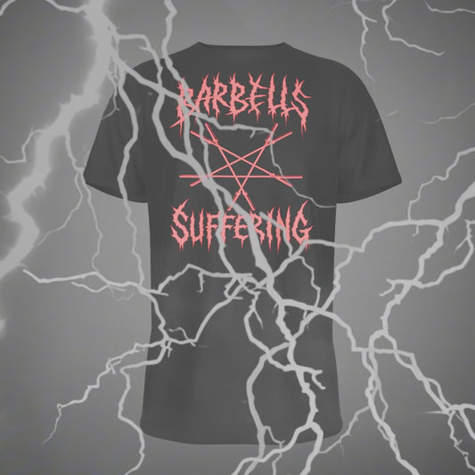 Barbells and Suffering T-Shirt – Satanic Heavy Metal Gym Shirt for Powerlifters and Bodybuilders