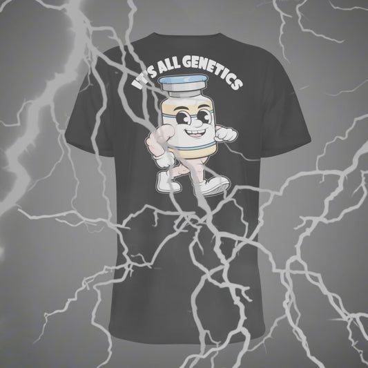 Funny Gym Meme T-Shirt - It's All Genetics Natty Workout Tee for Lifters, Bodybuilding, Fitness & Gains - Gym Bro Humor Shirt