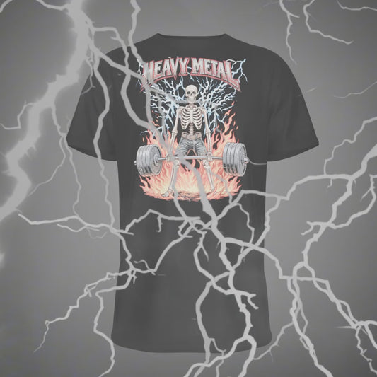 Heavy Metal Deadlift T-Shirt – Skeleton Gym Shirt for Powerlifters and Leg Day Lifters