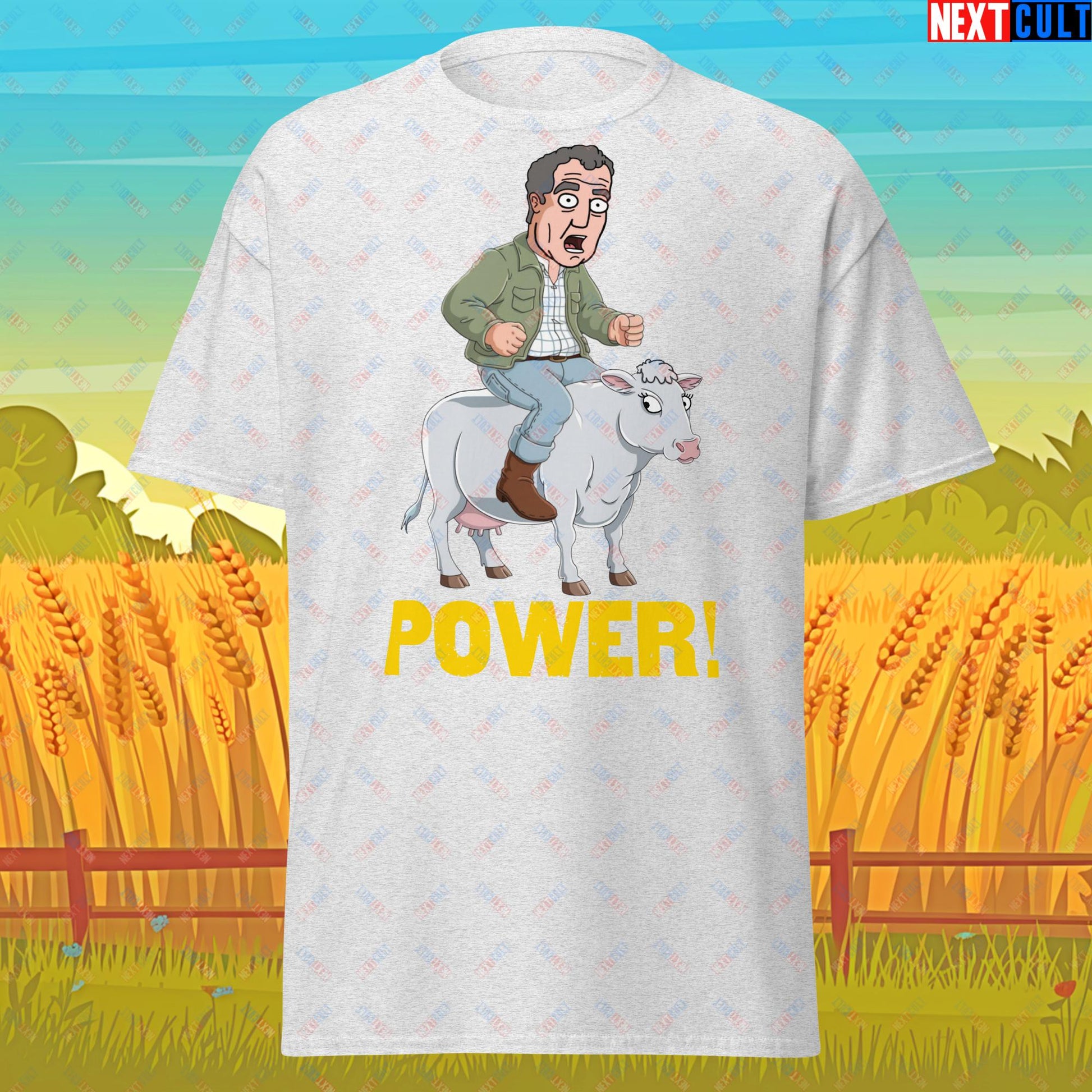 Speed and Power Pepper Cow Jeremy Clarkson's Farm Diddly Squat Grand Tour Top Gear Funny Meme Cartoon Unisex tee Ash T-shirts Clarkson's Farm Grand Tour Jeremy Clarkson Top Gear TV Shows Next Cult Brand