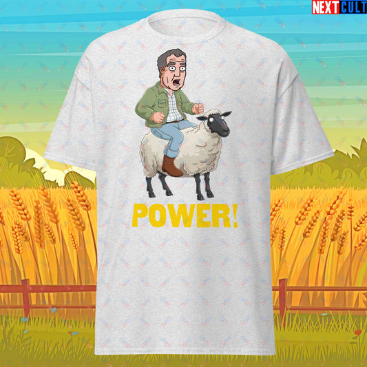 Power Sheep Jeremy Clarkson's Farm Diddly Squat Grand Tour Top Gear Funny Meme Cartoon Unisex tee Ash T-shirts Clarkson's Farm Grand Tour Jeremy Clarkson Top Gear TV Shows Next Cult Brand