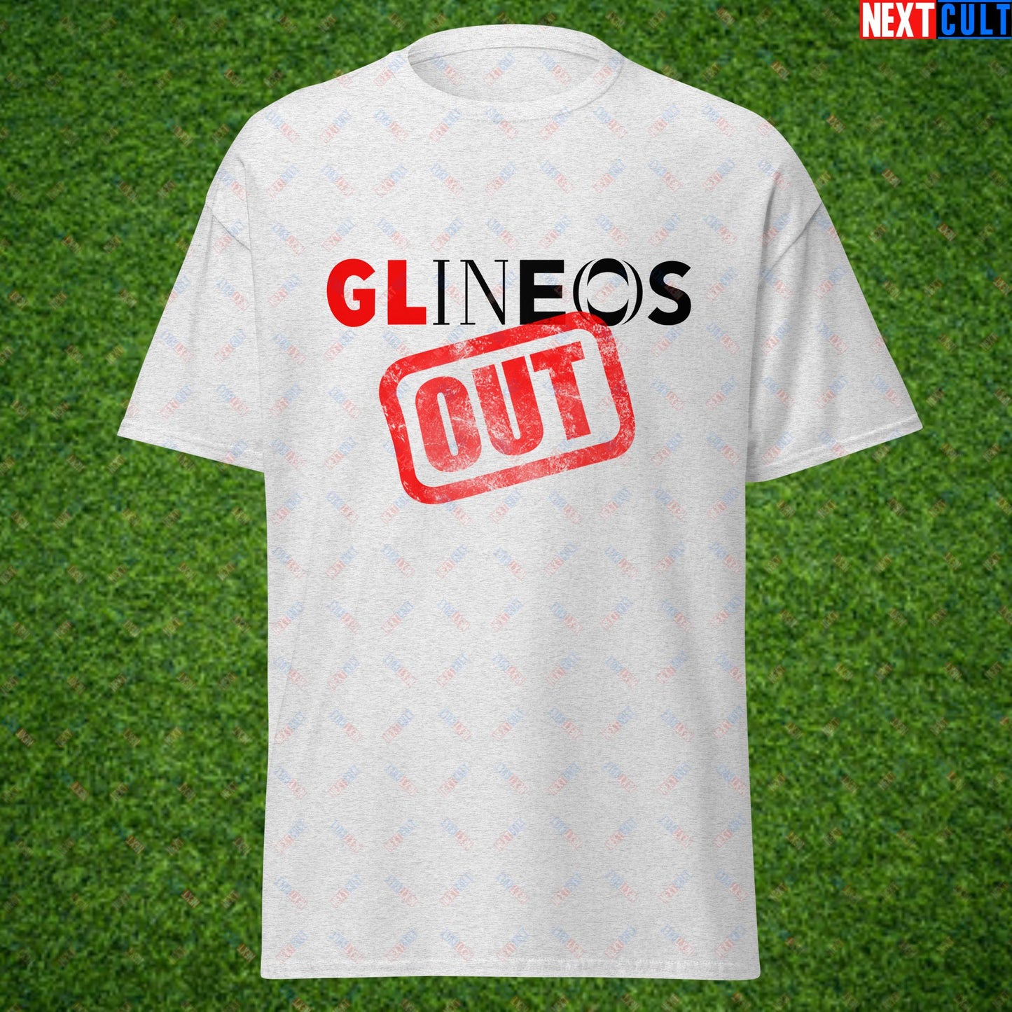 GLINEOS OUT Manchester United Fans Protest Against Glazers, Ineos and Ratcliffe Unisex tee Ash T-shirts Football GlazersOut Manchester United RatcliffeOut Next Cult Brand