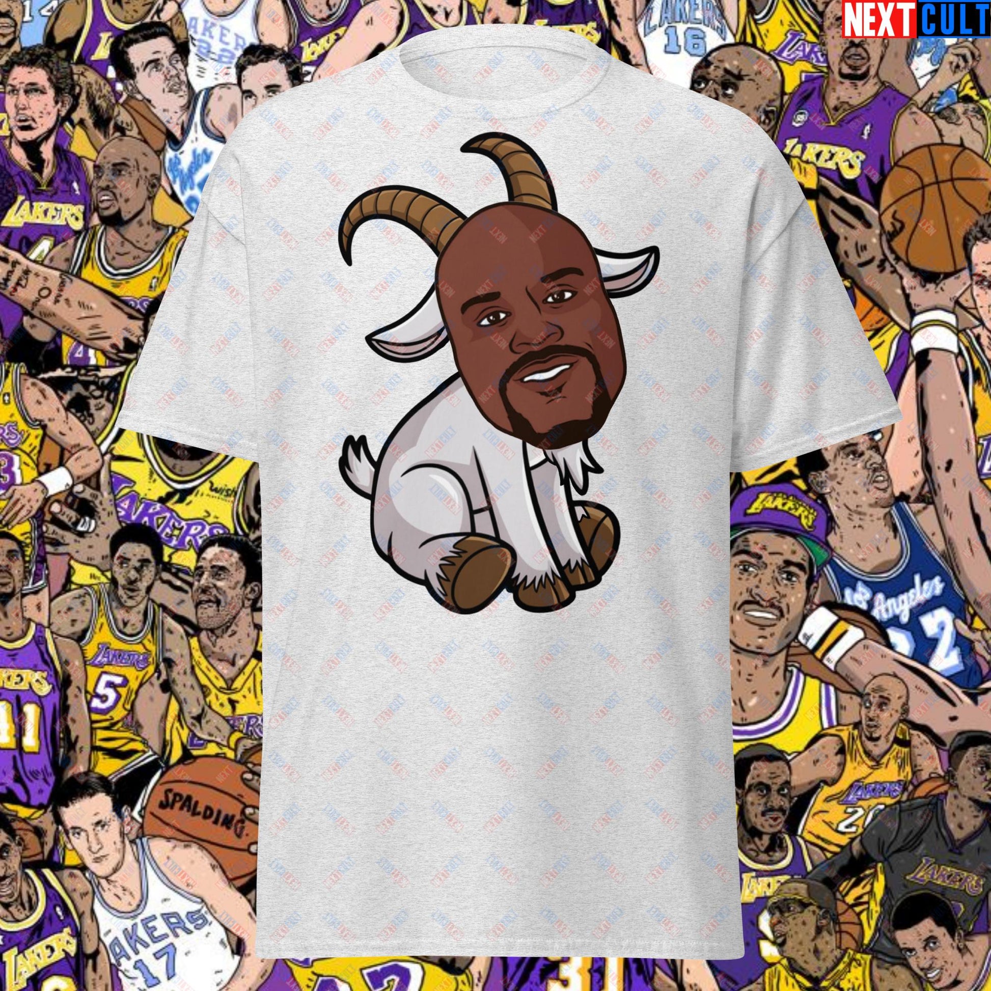 Shaquille O’Neal GOAT T-Shirt - Shaq Basketball Meme Tee - Greatest of All Time NBA Funny Cartoon Casual Top for Basketball Fans - Perfect Gift for Shaq Lovers Unisex tee Ash T-shirts Basketball G.O.A.T. Los Angeles Lakers NBA Orlando Magic Shaq Next Cult Brand