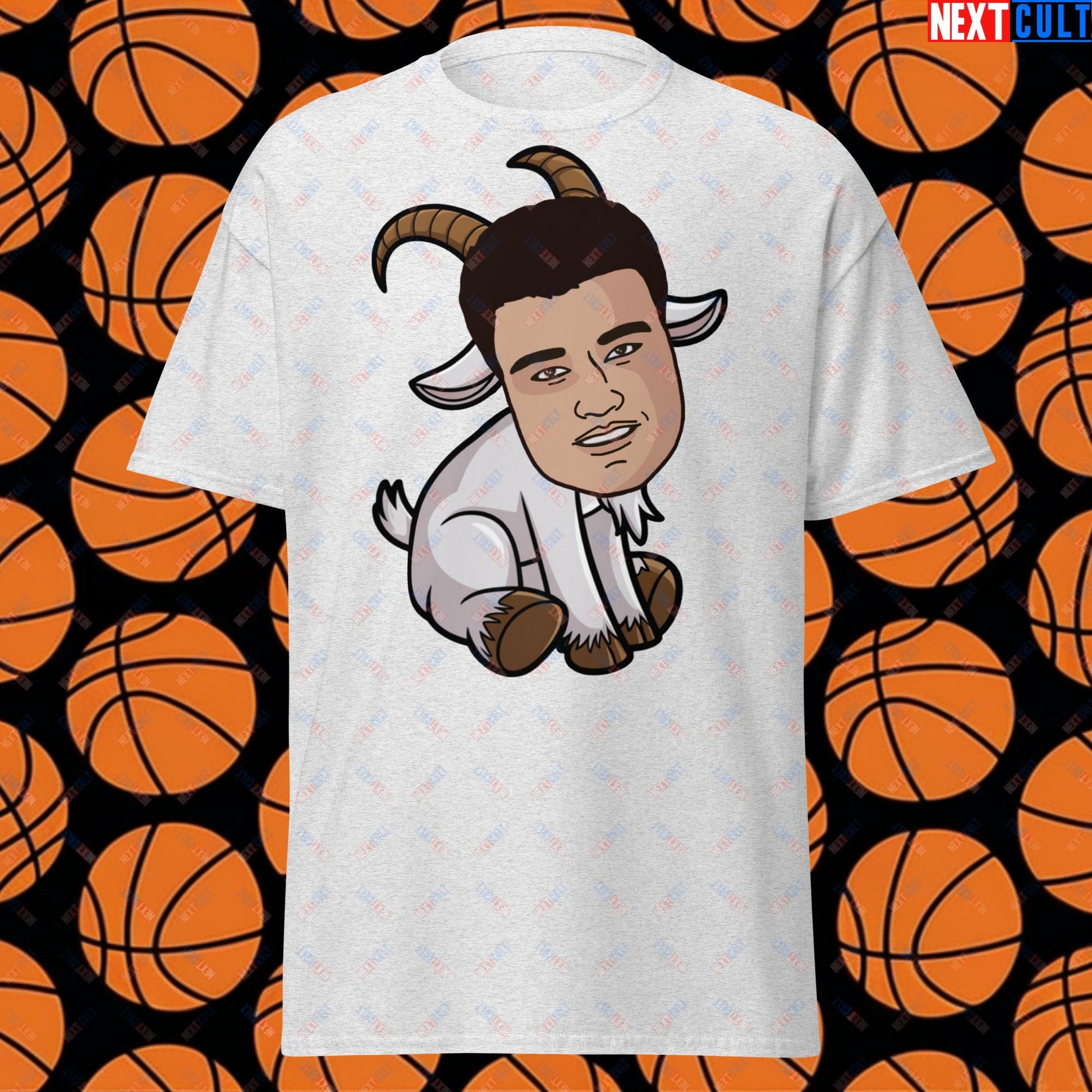 Yao Ming GOAT T-Shirt - Funny Basketball Meme Casual Top - Greatest of All Time Tee for Houston Rockets Fans - Perfect Gift for Yao Ming Fans Ash T-shirts Basketball G.O.A.T. Houston Rockets NBA Yao Ming Next Cult Brand