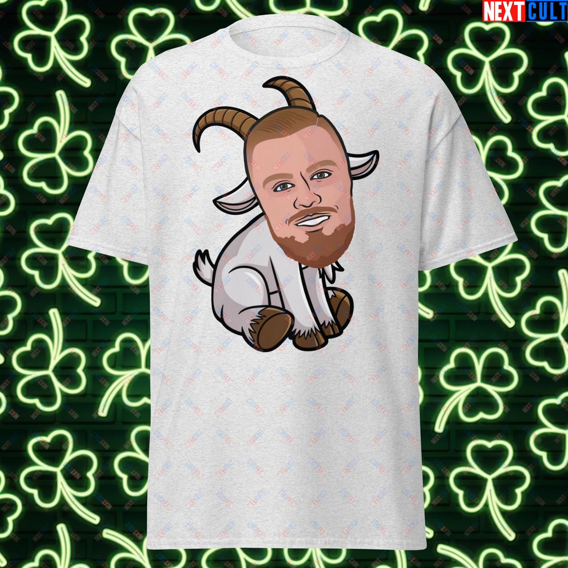 Kristaps Porzingis GOAT T-Shirt - Funny Basketball Meme Casual Top - Greatest of All Time Tee for Boston Celtics and Latvia Fans - Perfect Gift for Porzingis Fans Ash T-shirts Basketball Boston Celtics G.O.A.T. Kristaps Porzingis NBA Next Cult Brand