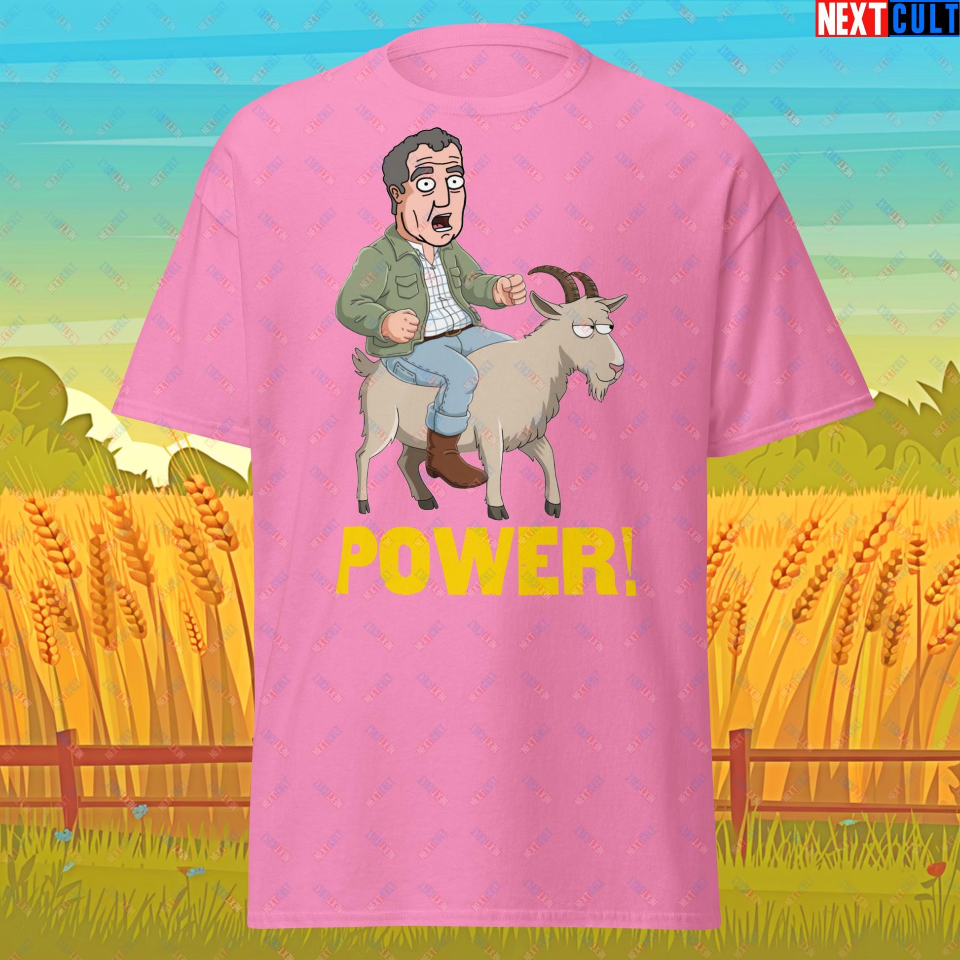 Speed and Power Goat Jeremy Clarkson's Farm Diddly Squat Grand Tour Top Gear Funny Meme Cartoon Unisex tee Azalea T-shirts Clarkson's Farm Grand Tour Jeremy Clarkson Top Gear TV Shows Next Cult Brand