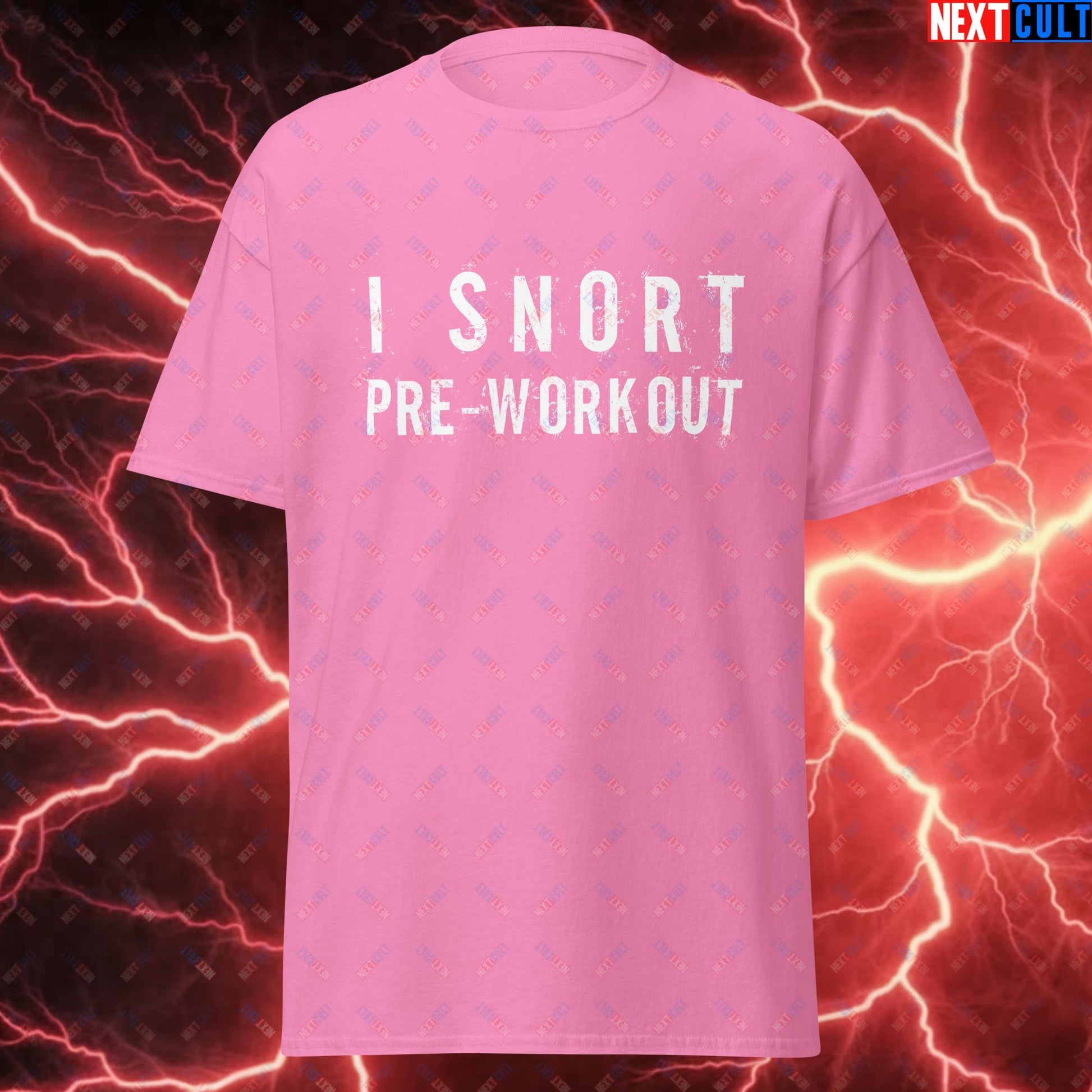 I Snort Pre-workout Gym Bro Fitness Bodybuilding Workout Weightlifting Powerlifting Funny Meme Unisex tee Azalea T-shirts Fitness Gym Workout Next Cult Brand