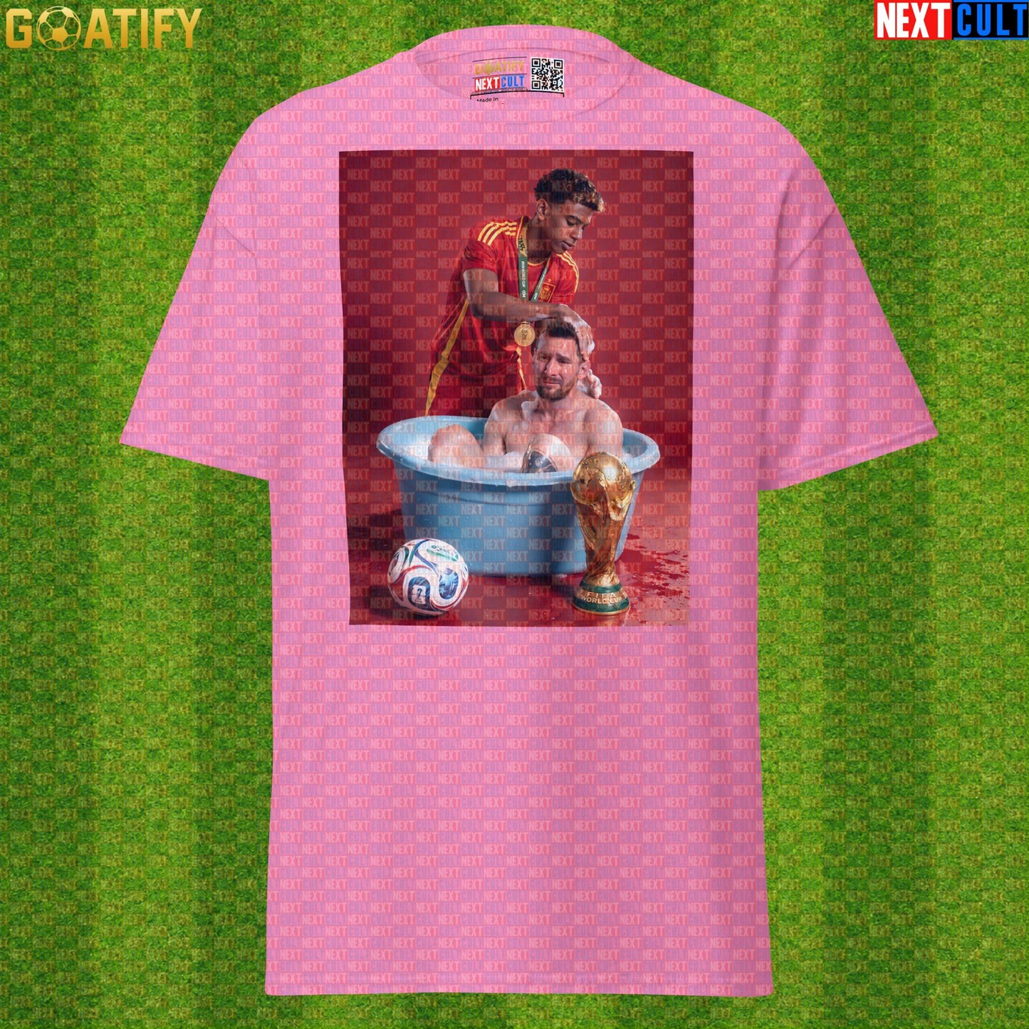 Lamine Yamal T-Shirt – World Cup Final Bath Meme Graphic Tee for Spain and Barcelona Fans |  | ["Argentina", "Barcelona", "Football", "Lamine Yamal", "Lionel Messi", "Soccer", "Spain"]