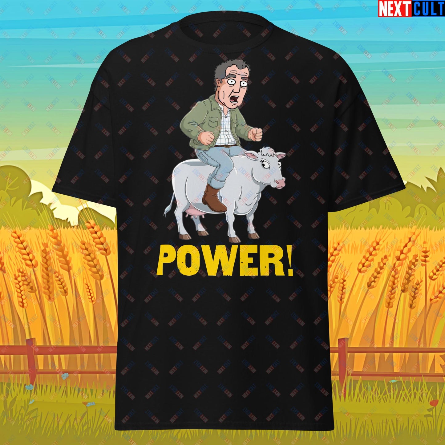 Speed and Power Pepper Cow Jeremy Clarkson's Farm Diddly Squat Grand Tour Top Gear Funny Meme Cartoon Unisex tee Black T-shirts Clarkson's Farm Grand Tour Jeremy Clarkson Top Gear TV Shows Next Cult Brand