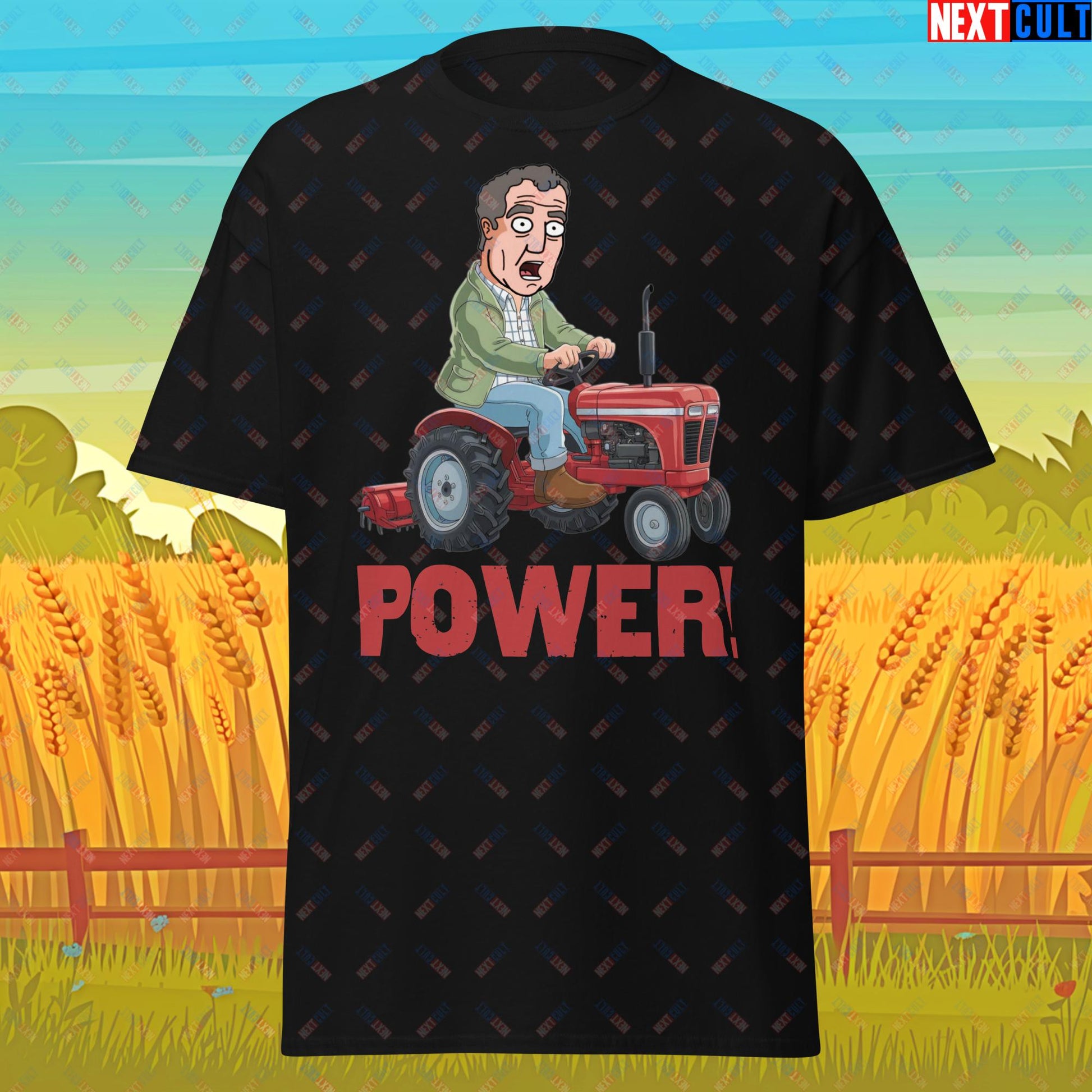 Speed and Power Tractor Jeremy Clarkson's Farm Diddly Squat Grand Tour Top Gear Funny Meme Cartoon Unisex tee Black T-shirts Clarkson's Farm Grand Tour Jeremy Clarkson Top Gear TV Shows Next Cult Brand