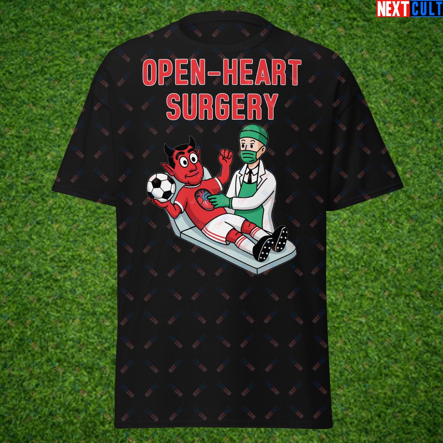 Ralf Rangnick "United Need Open Heart Surgery" T-Shirt - Manchester United Fan Protest Casual Top - Lazy Players Out, Proper Structure In, Remove Owners - Funny Football Meme Gift Unisex tee Black T-shirts Football GlazersOut Manchester United RatcliffeOut Next Cult Brand