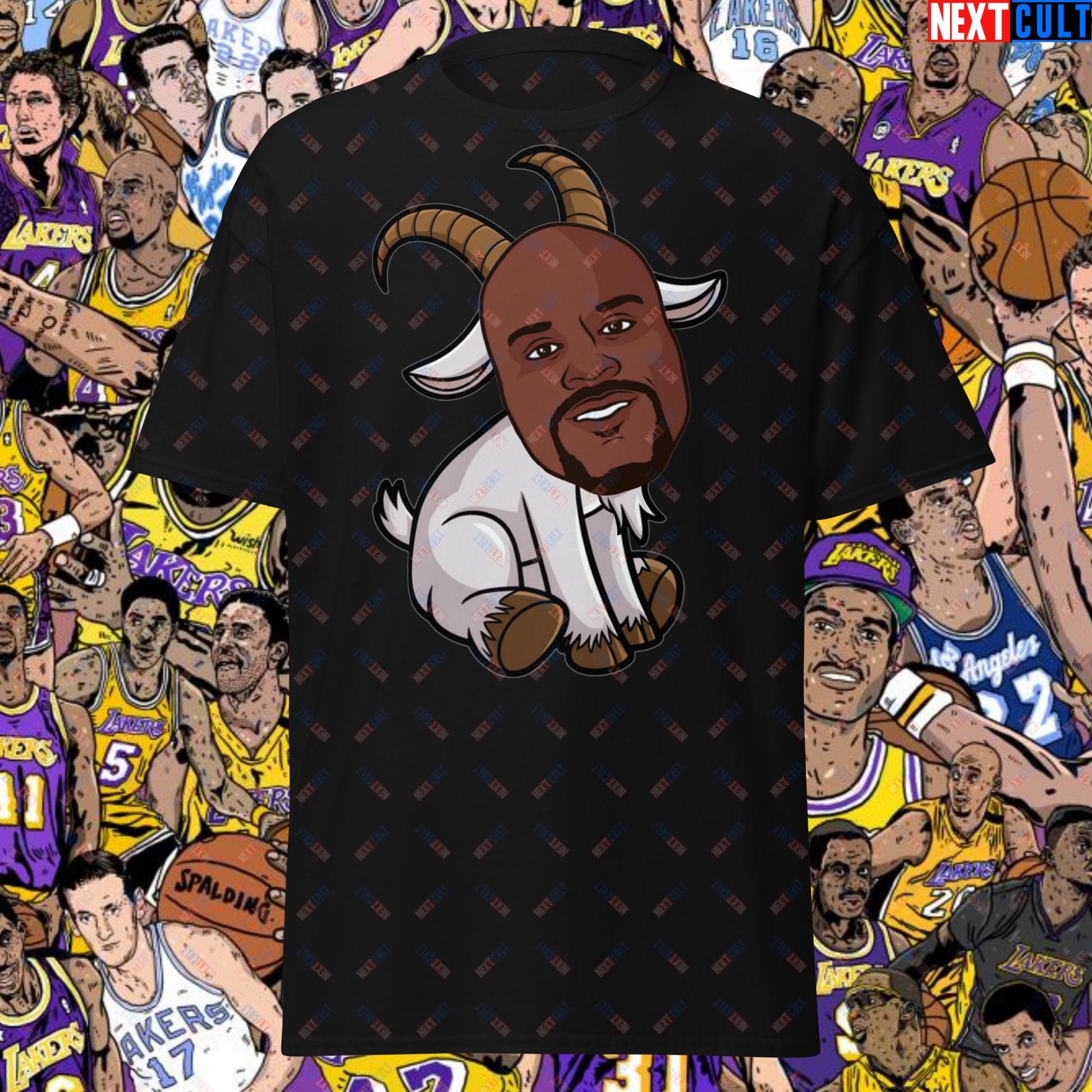 Shaquille O’Neal GOAT T-Shirt - Shaq Basketball Meme Tee - Greatest of All Time NBA Funny Cartoon Casual Top for Basketball Fans - Perfect Gift for Shaq Lovers Unisex tee Black T-shirts Basketball G.O.A.T. Los Angeles Lakers NBA Orlando Magic Shaq Next Cult Brand