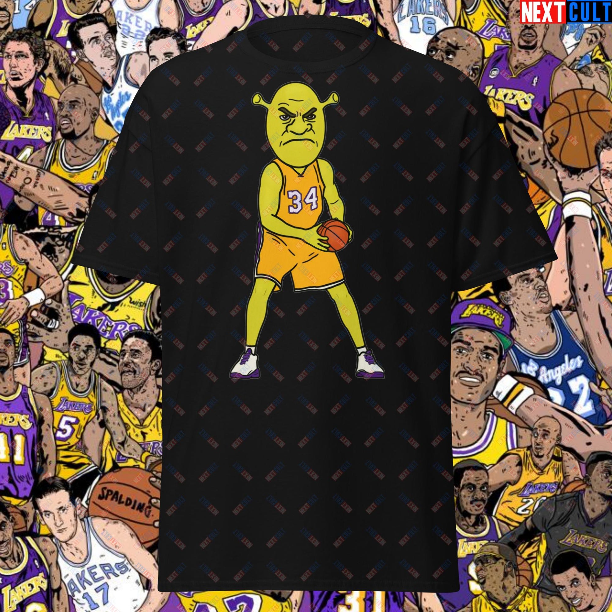 Shrequille O'Neal T-Shirt - Shaquille O'Neal as Shrek Funny Basketball Meme Casual Top - Perfect Gift for Basketball Fans and Shrek Lovers Unisex tee Black T-shirts Basketball Los Angeles Lakers NBA Shaq Shrek Next Cult Brand